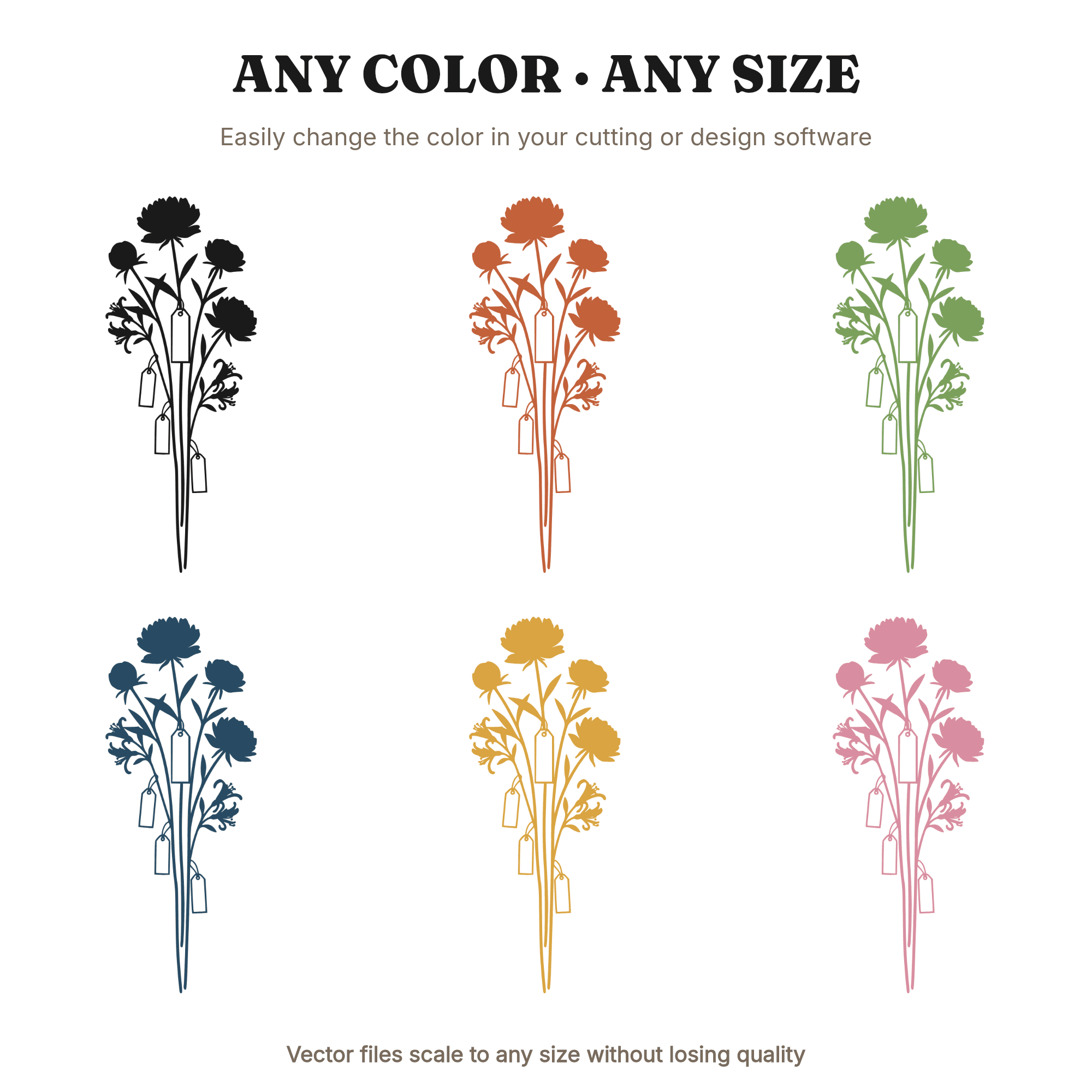 Herbarium Botanical Wedding Cake Topper SVG PNG, Peony Rose Honeysuckle Floral Arrangement Cut File, view 2