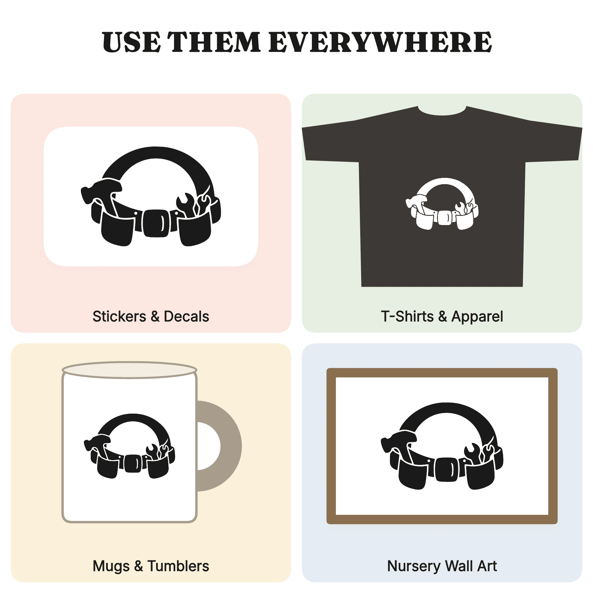Little Builder Tool Belt SVG PNG, Toy Tools Semi Circle Silhouette Cut File for Kids Room Decor, view 3