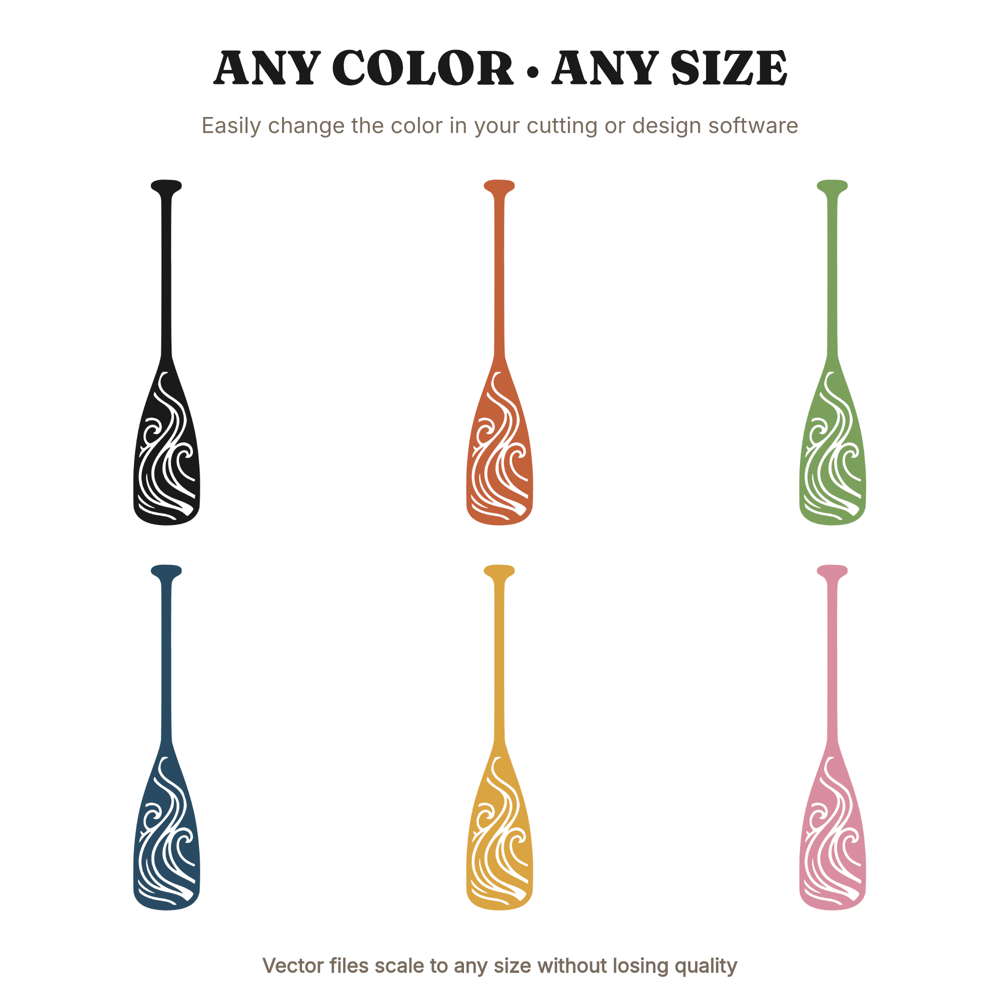 Art Nouveau Canoe Paddle SVG PNG, Flowing Water Ripples Cut File, Boho Outdoor Adventure Design, view 2