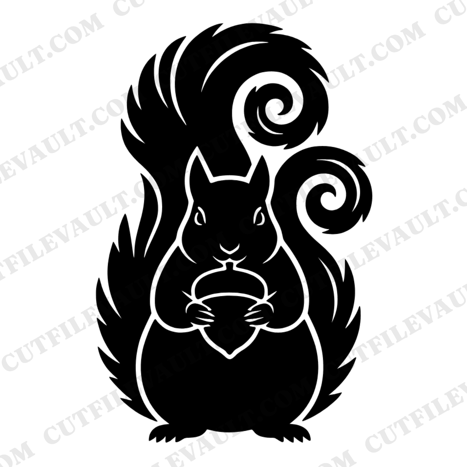 Chubby Squirrel with Acorn SVG PNG, Art Nouveau Autumn Squirrel Cut File, Fall Silhouette Design, view 1