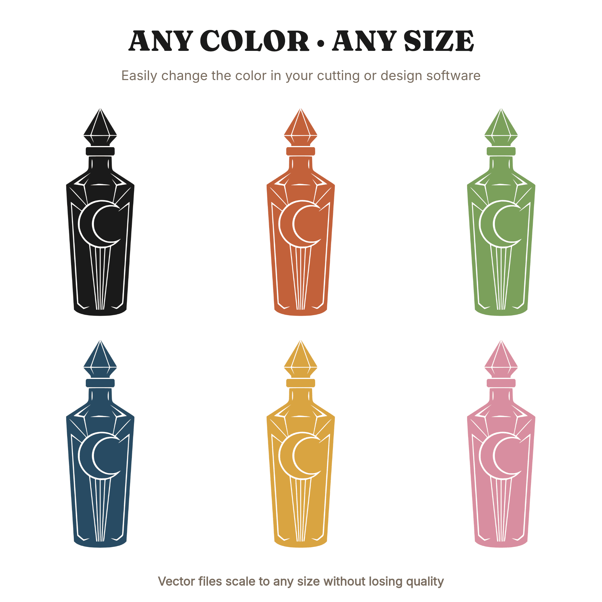 Art Deco Potion Bottle SVG PNG, Celestial Witch Silhouette, Halloween Decor Cut File, view 2
