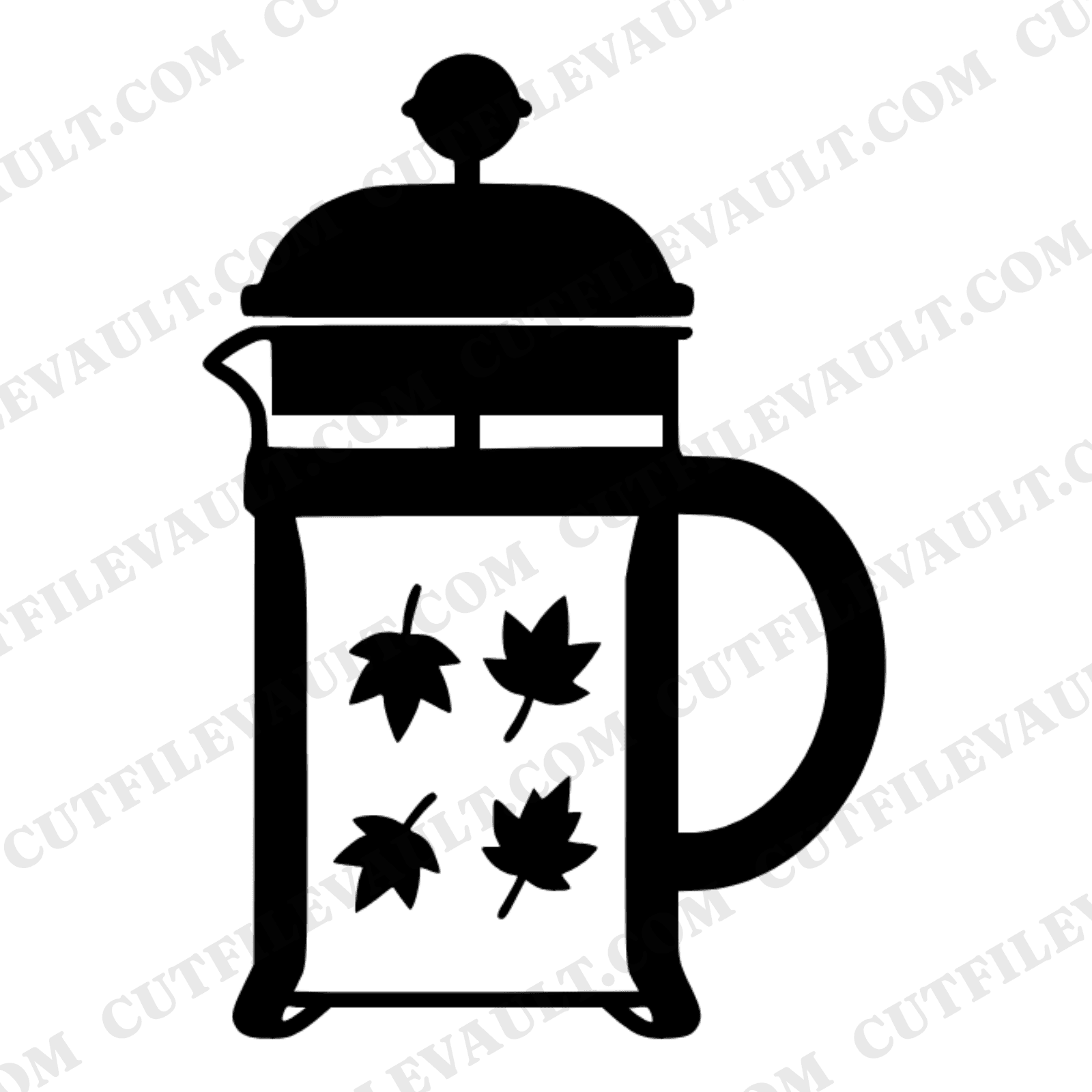 French Press Autumn Leaves Coffee SVG PNG, Mid Century Fall Coffee Silhouette Cut File