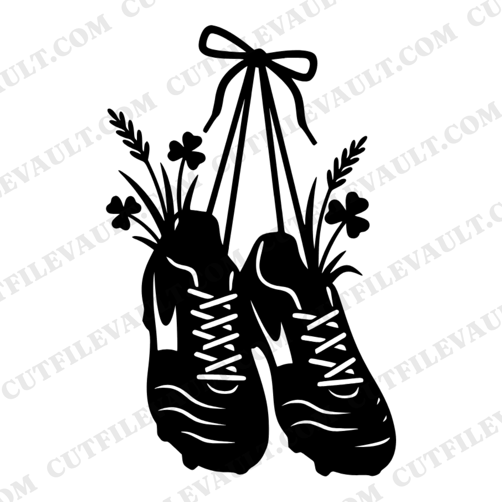Hanging Soccer Cleats SVG PNG, Wild Grass Silhouette Cut File, Youth Soccer Season Design, view 1