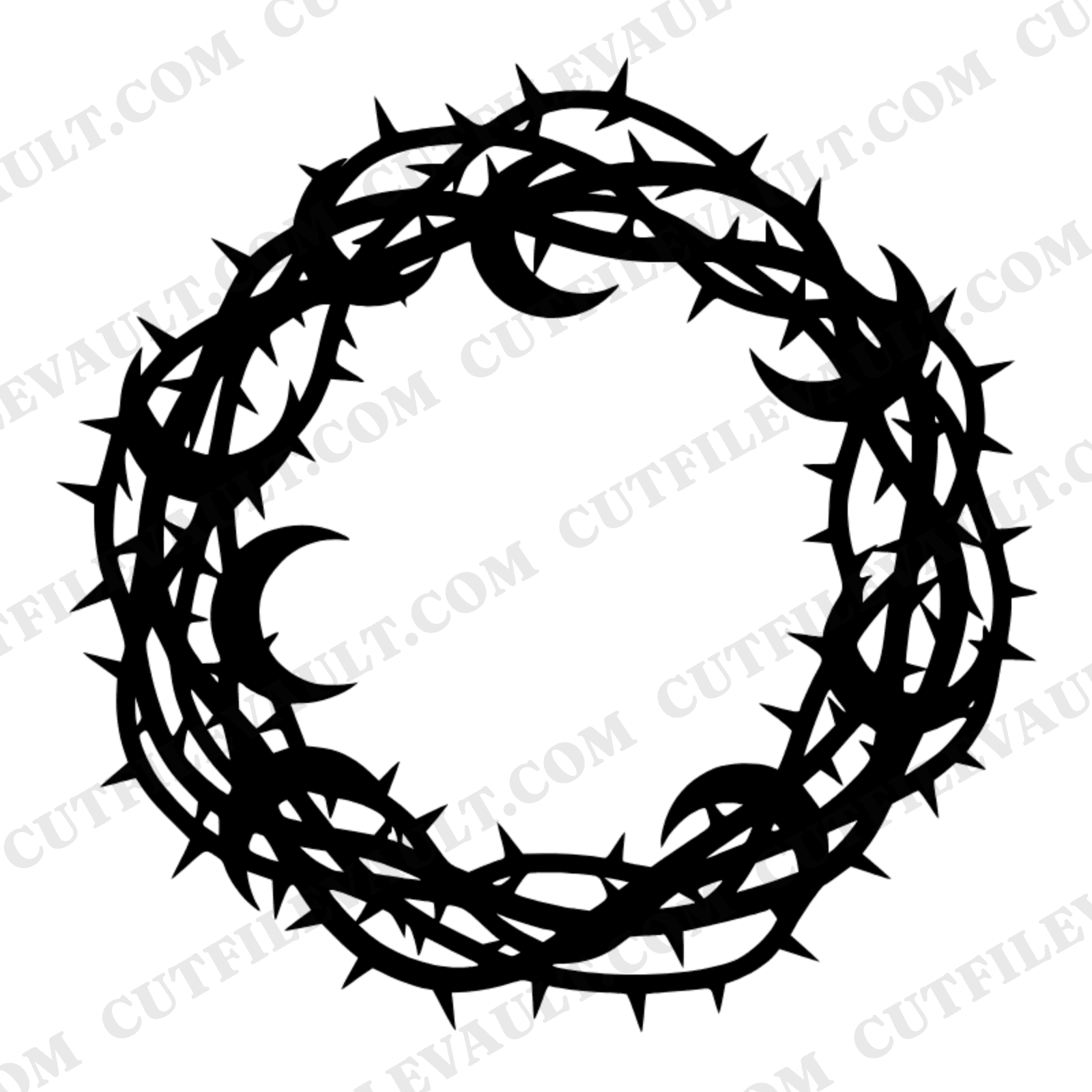 Celestial Thorned Vine Wreath SVG PNG, Crescent Moon Wreath Cut File, Halloween Mystical Decor