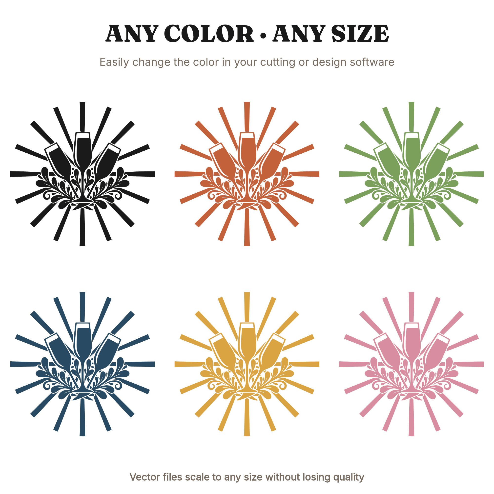 Retro Sunburst Champagne Flute SVG PNG, 70s Wedding Bridal Party Cut File, Vintage Botanical Decal, view 2