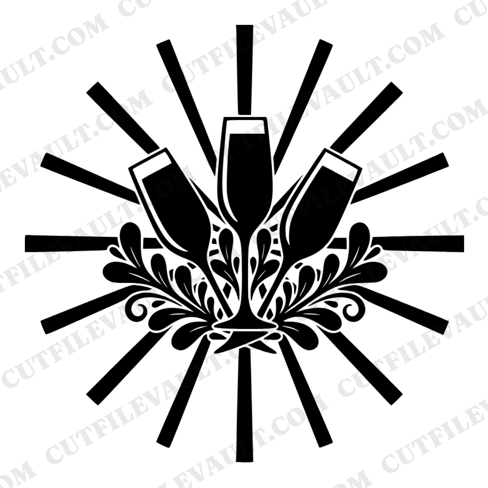 Retro Sunburst Champagne Flute SVG PNG, 70s Wedding Bridal Party Cut File, Vintage Botanical Decal, view 1