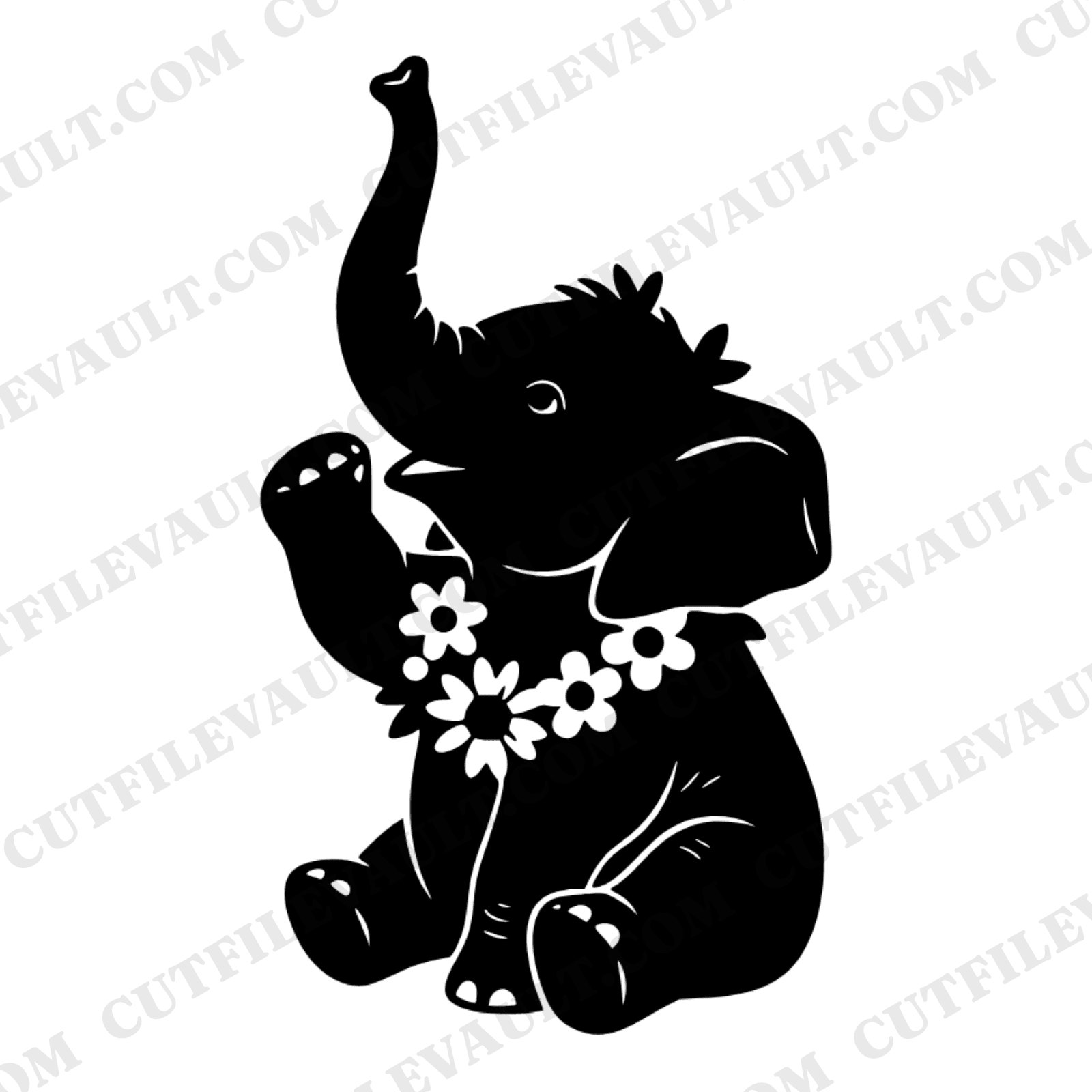 Baby Elephant SVG, Cottagecore Floral Nursery Cut File, Trunk Up PNG, Birthday Party Decor