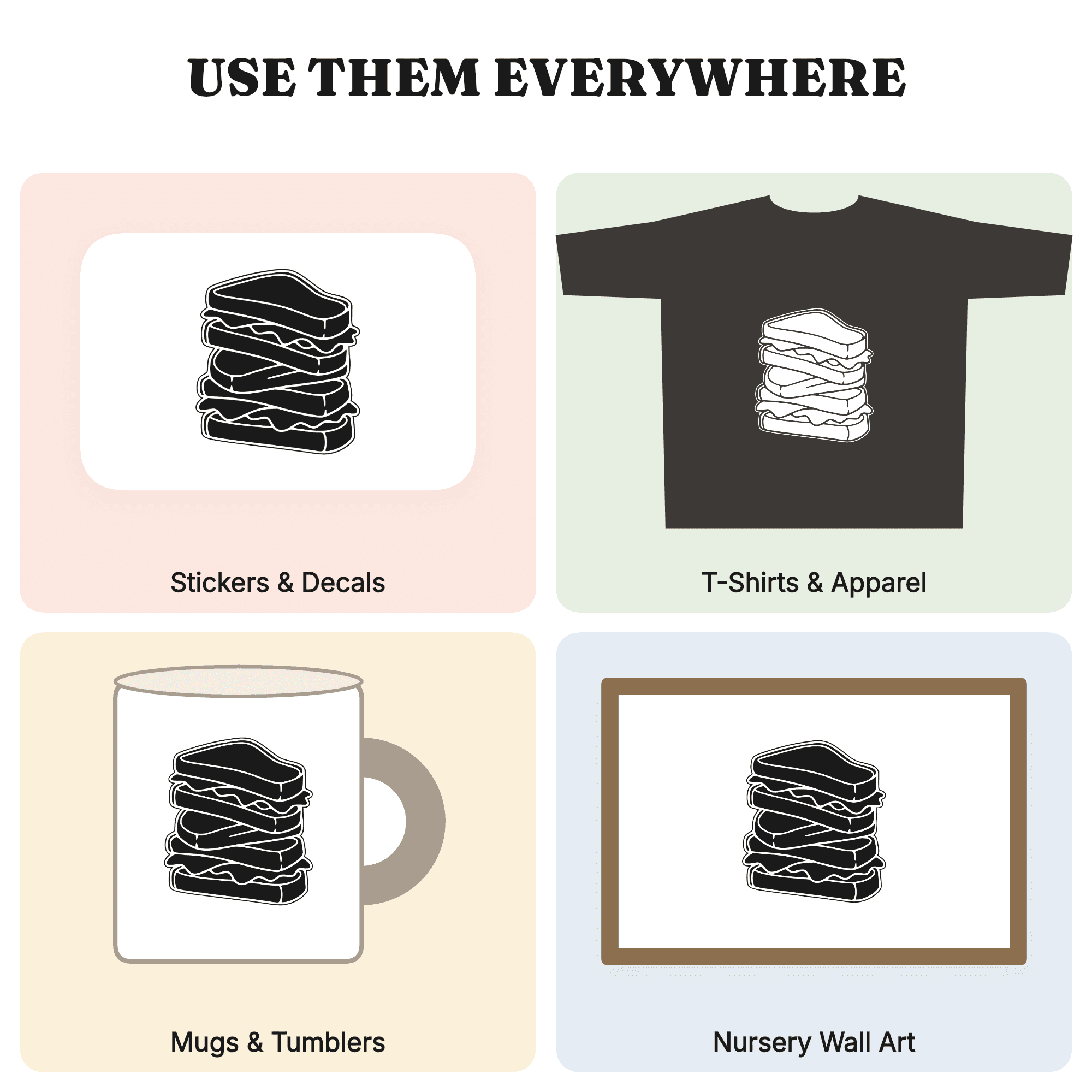Boho Stacked Sandwich Tower SVG PNG, Lunchbox Silhouette Cut File, Back to School Kitchen Decal, view 3