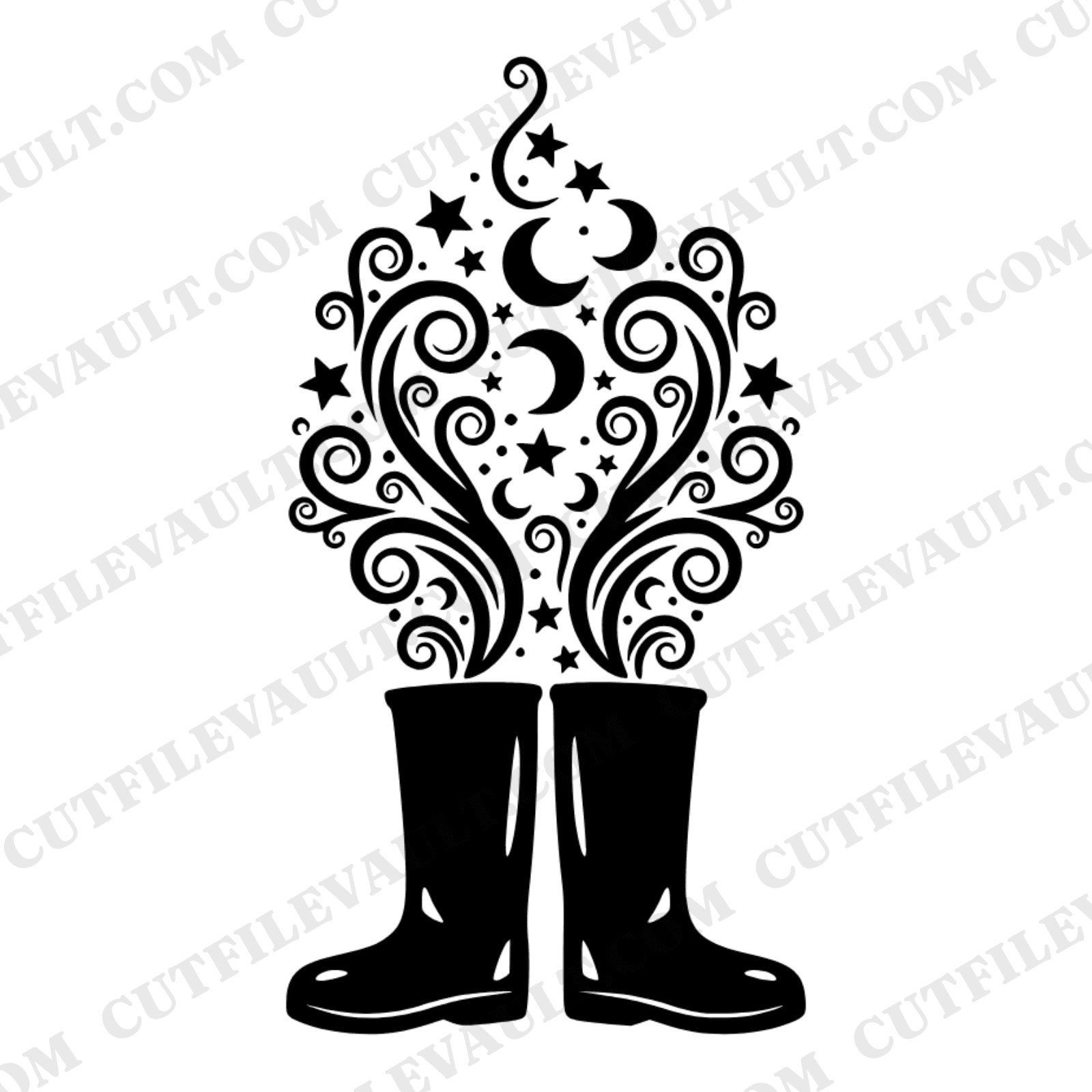 Celestial Autumn Rain Boots SVG PNG, Mystical Fall Kids Decor Cut File, Pumpkin Spice Season Clipart