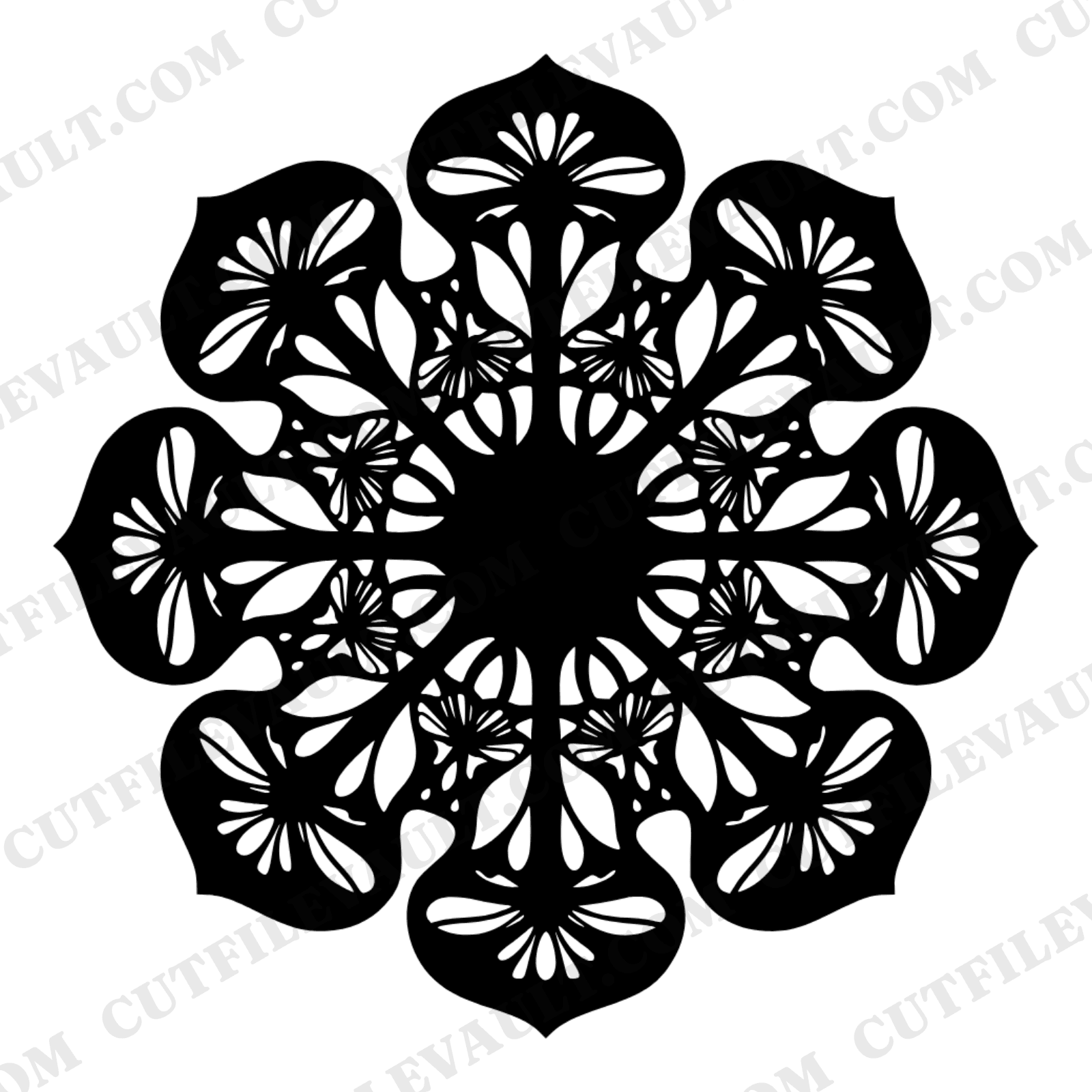 Mystical Fairy Ring Mandala SVG, Retro 70s Mushroom Circle PNG, Toadstool Folklore Cut File, view 1