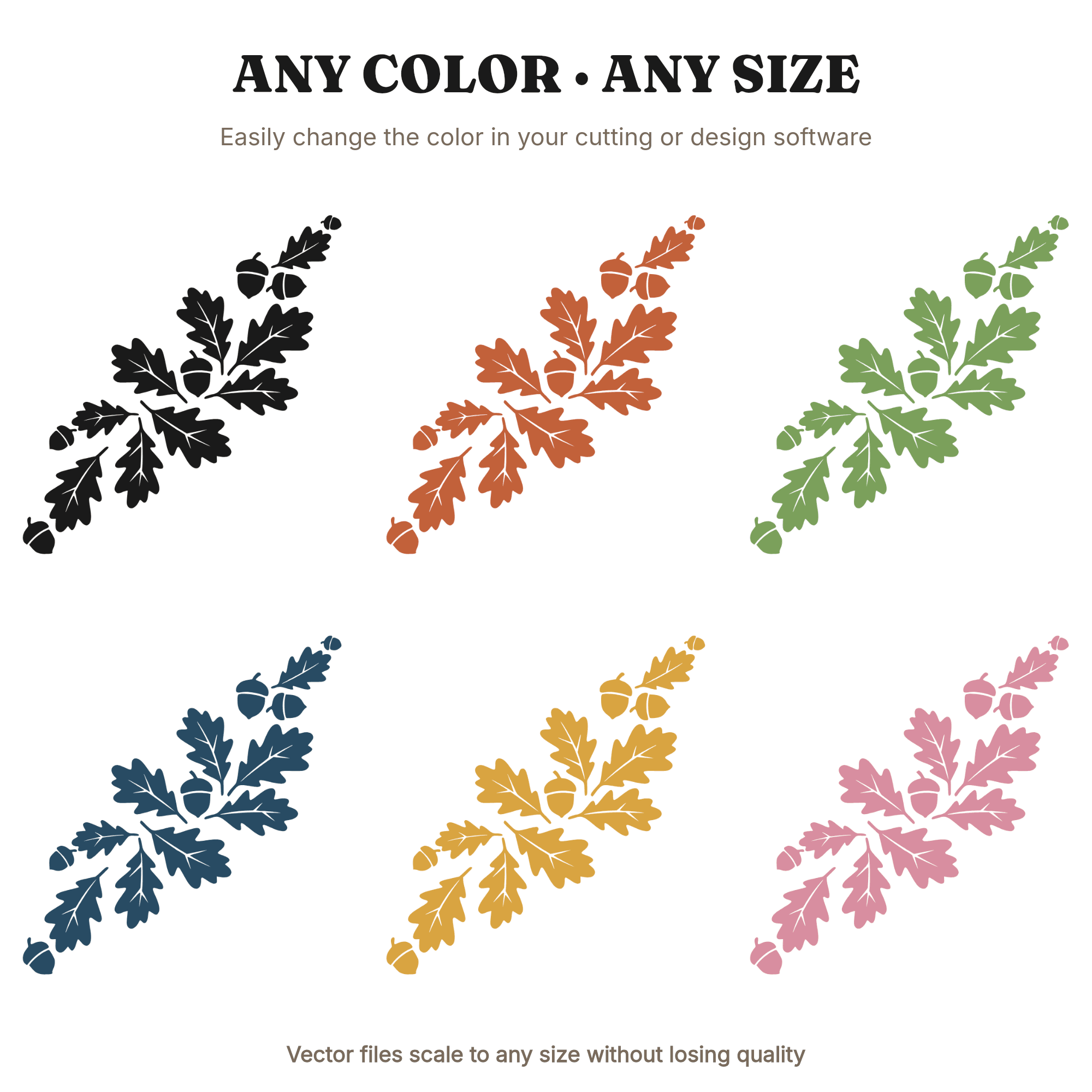 Autumn Oak Leaves and Acorns SVG PNG, Fall Diagonal Cascade Cut File, Mid Century Seasonal Decor, view 2