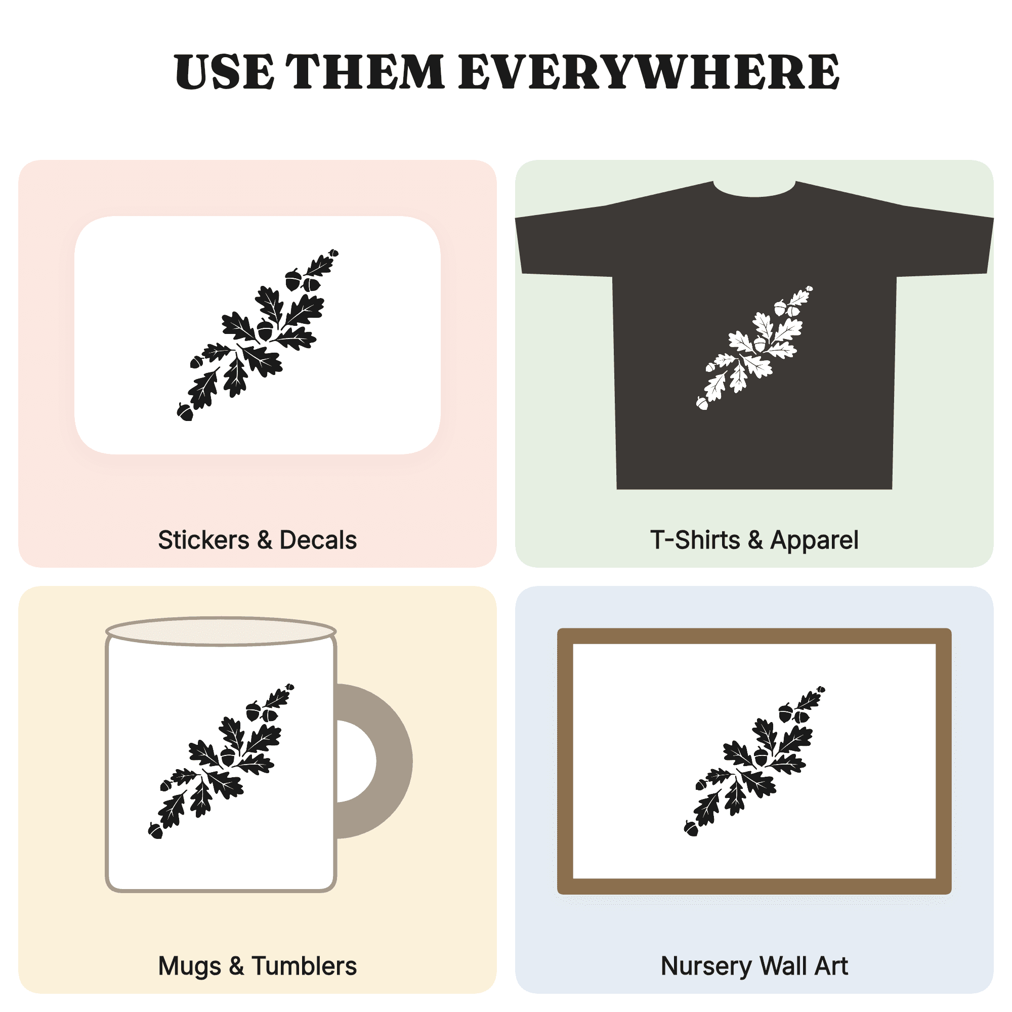 Autumn Oak Leaves and Acorns SVG PNG, Fall Diagonal Cascade Cut File, Mid Century Seasonal Decor, view 3