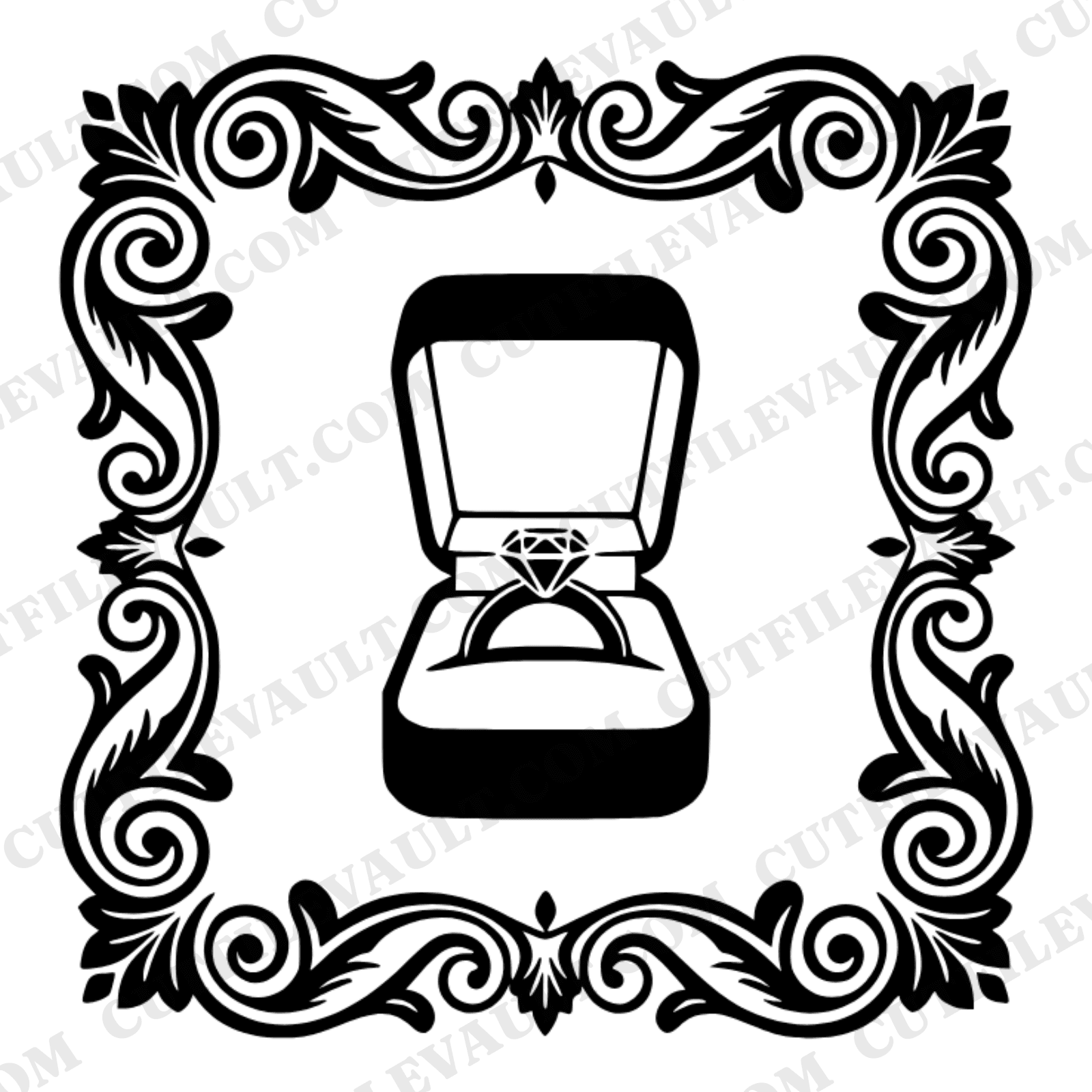 Fall Engagement Ring Box SVG PNG, Scandinavian Flourish Border, Wedding Save the Date Cut File, view 1