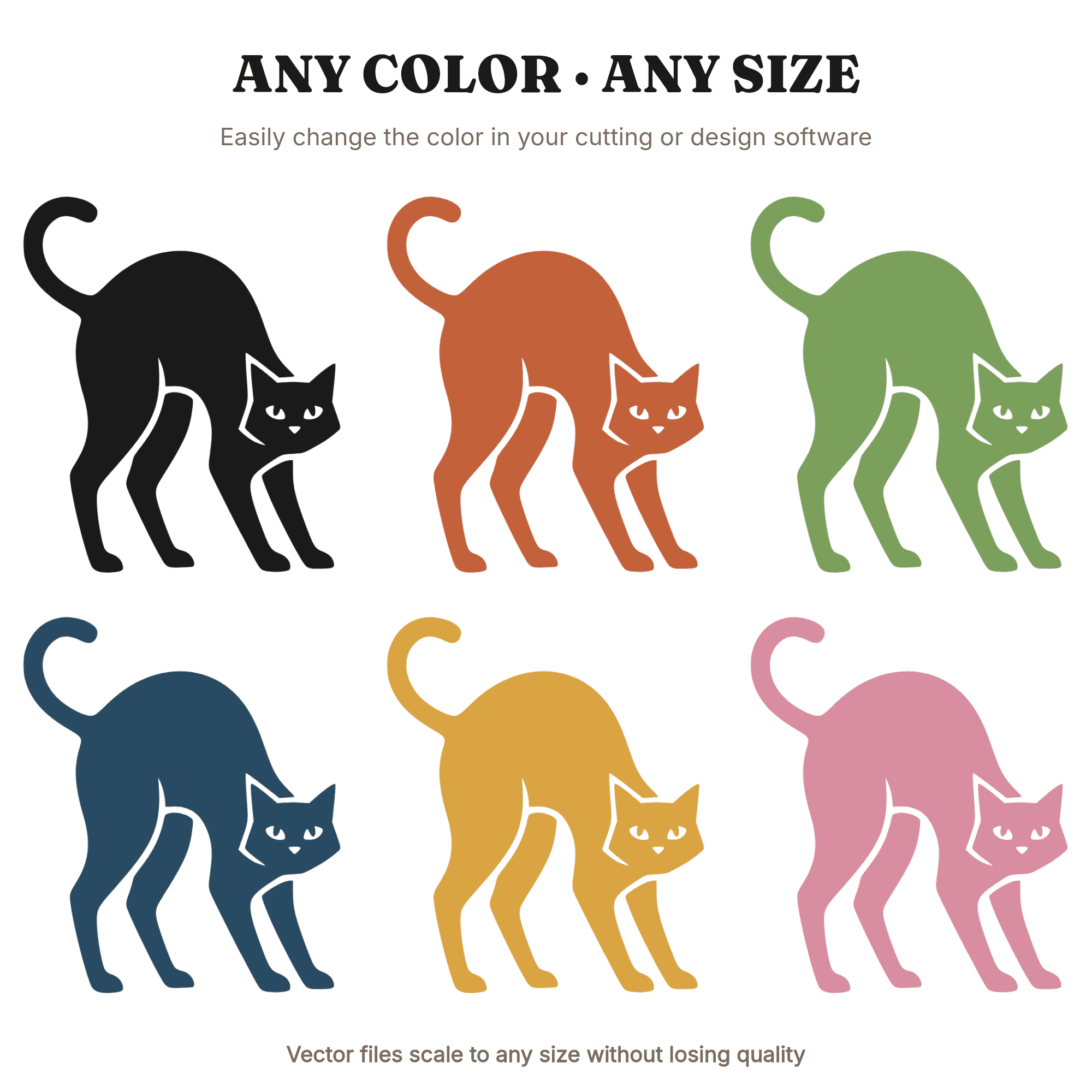 Arched Black Cat SVG, Mid Century Halloween Silhouette PNG, Spooky Cat Cut File for Cricut, view 2