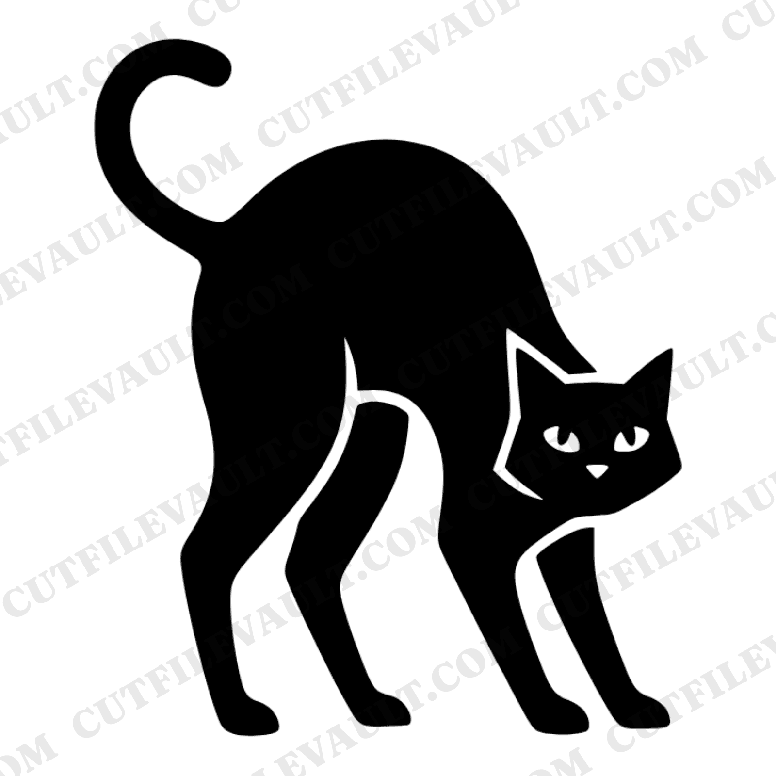 Arched Black Cat SVG, Mid Century Halloween Silhouette PNG, Spooky Cat Cut File for Cricut, view 1
