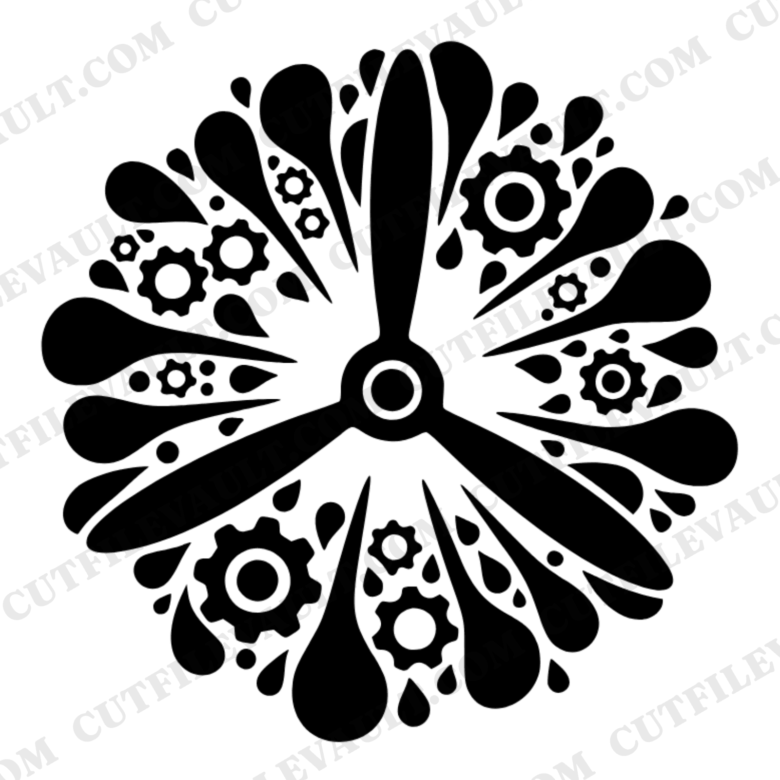 Vintage Propeller Burst SVG PNG, Steampunk Gears Cut File, Aviation Day Craft Design, view 1