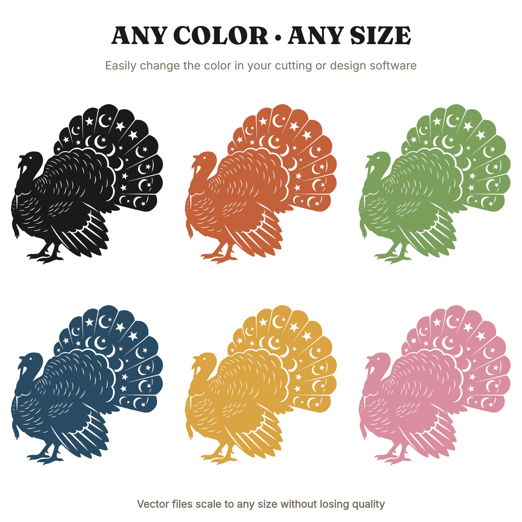 Celestial Turkey SVG PNG, Moon and Stars Thanksgiving Silhouette Cut File for Cricut, view 2