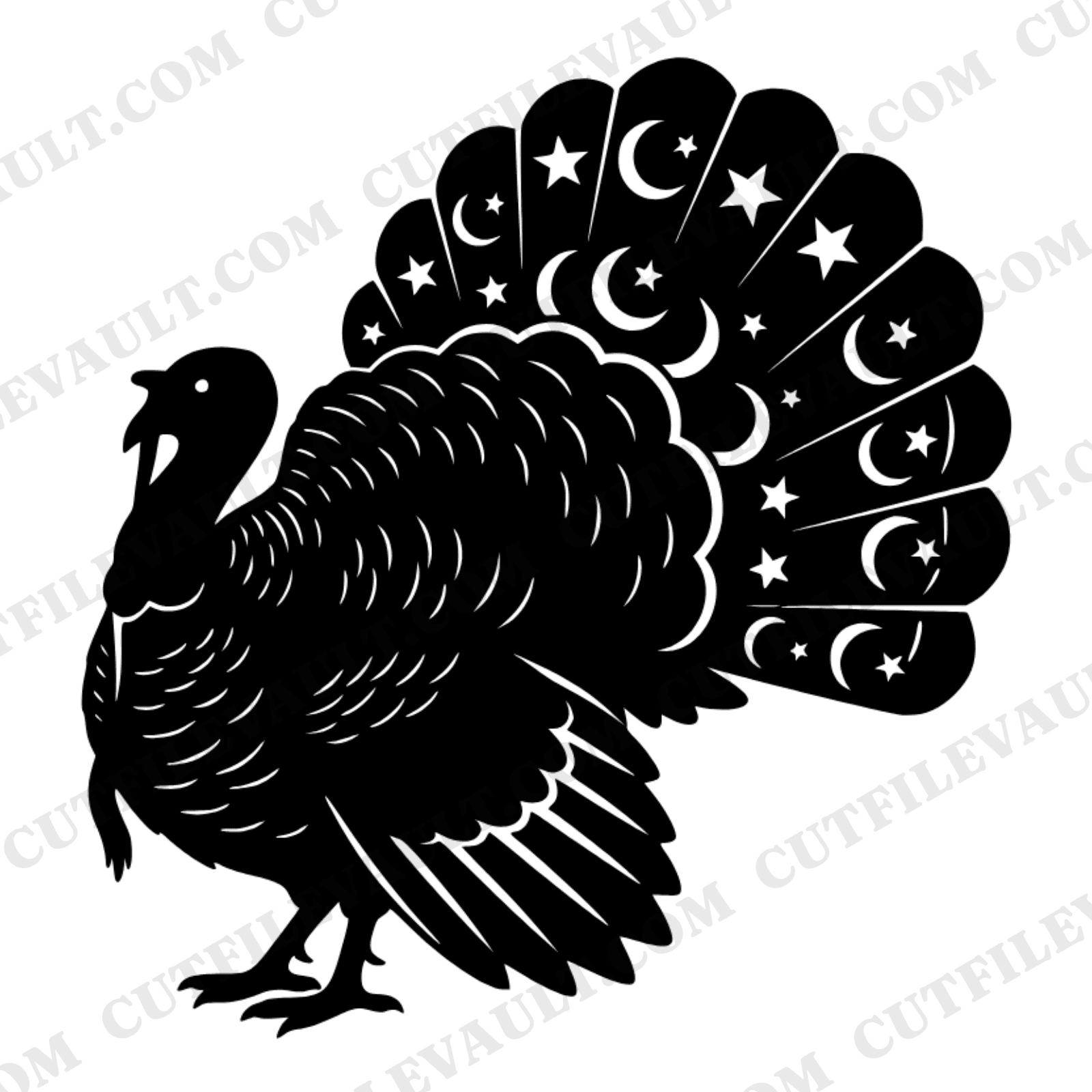 Celestial Turkey SVG PNG, Moon and Stars Thanksgiving Silhouette Cut File for Cricut, view 1