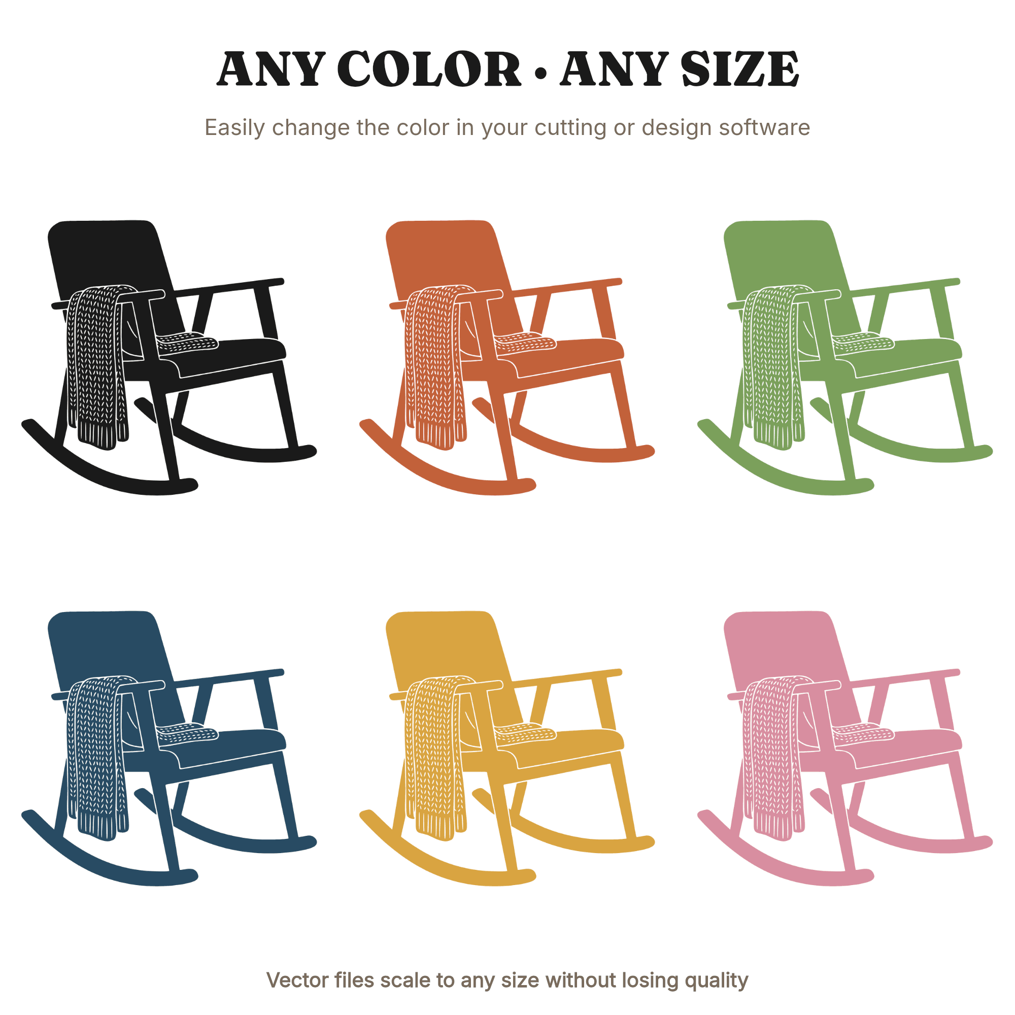 Farmhouse Rocking Chair SVG, Cozy Blanket PNG, Grandparents Day Cut File, Mid Century Home Decor, view 2