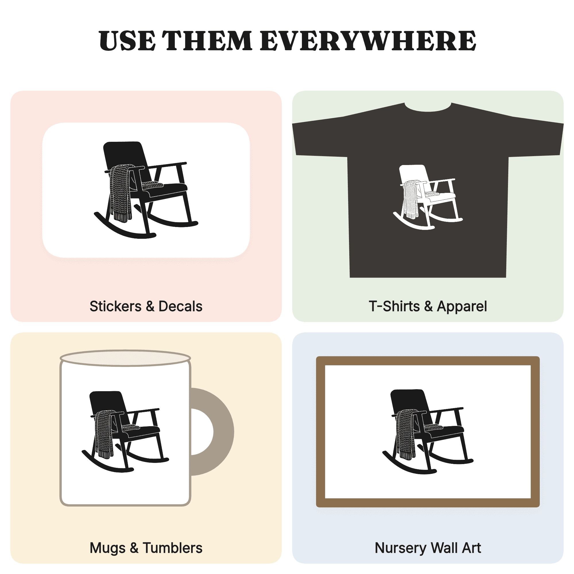 Farmhouse Rocking Chair SVG, Cozy Blanket PNG, Grandparents Day Cut File, Mid Century Home Decor, view 3