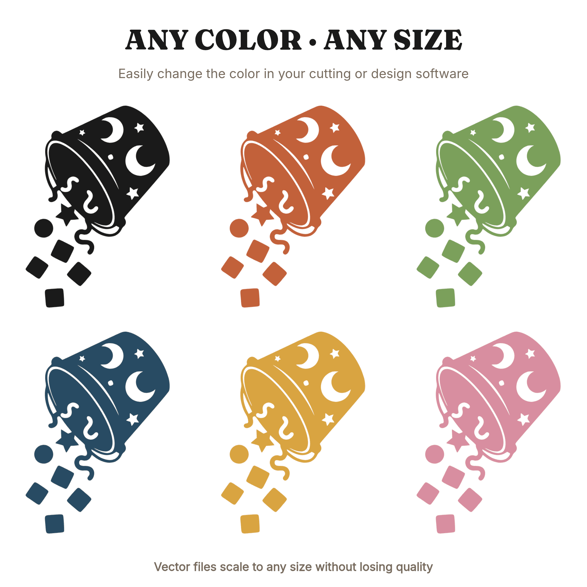 Celestial Trick or Treat Bucket SVG PNG, Halloween Candy Bucket with Stars Moons, Mystical Halloween, view 2