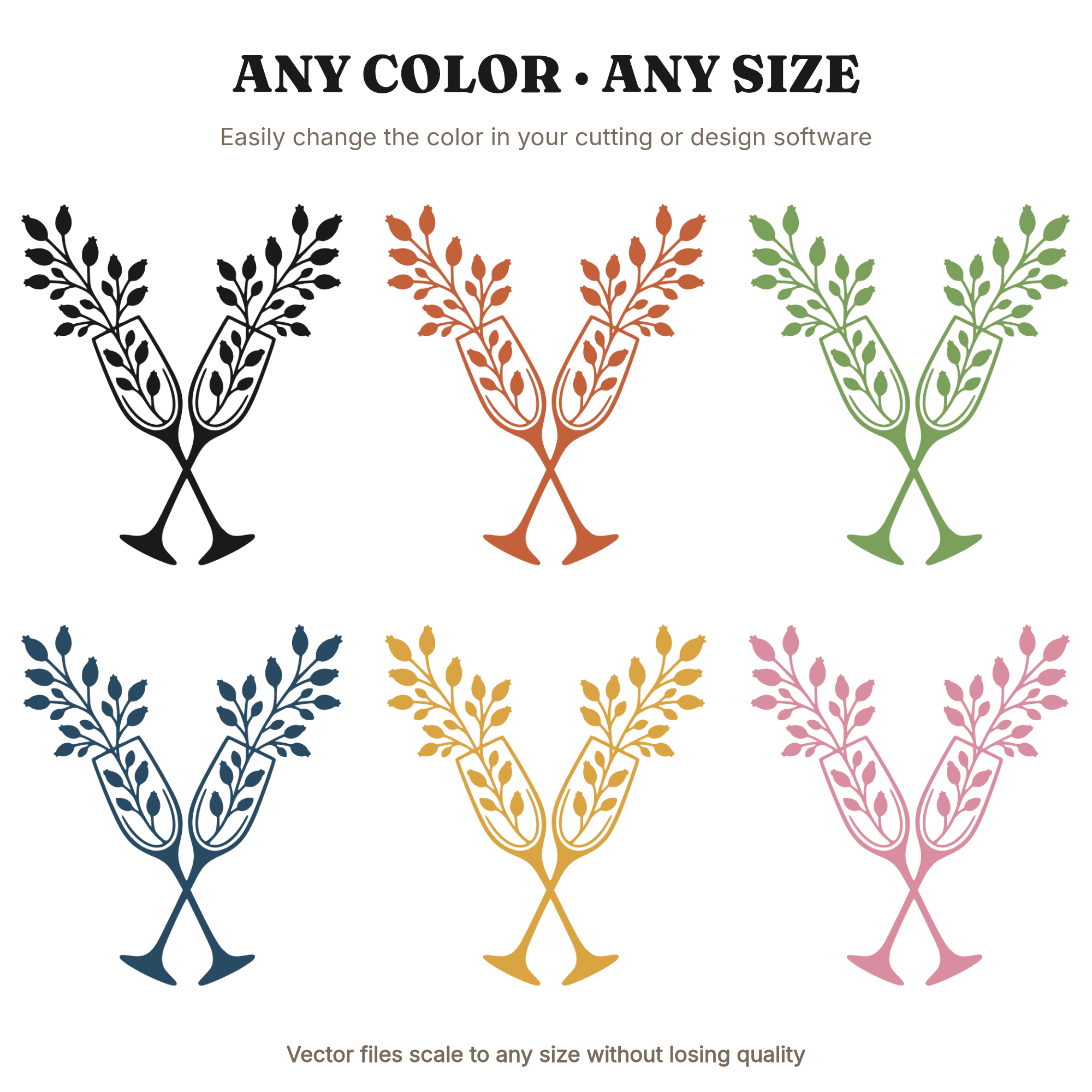 Autumn Wedding Champagne Flutes SVG PNG, Crossed Flutes with Berry Branches Cut File for Cricut, view 2