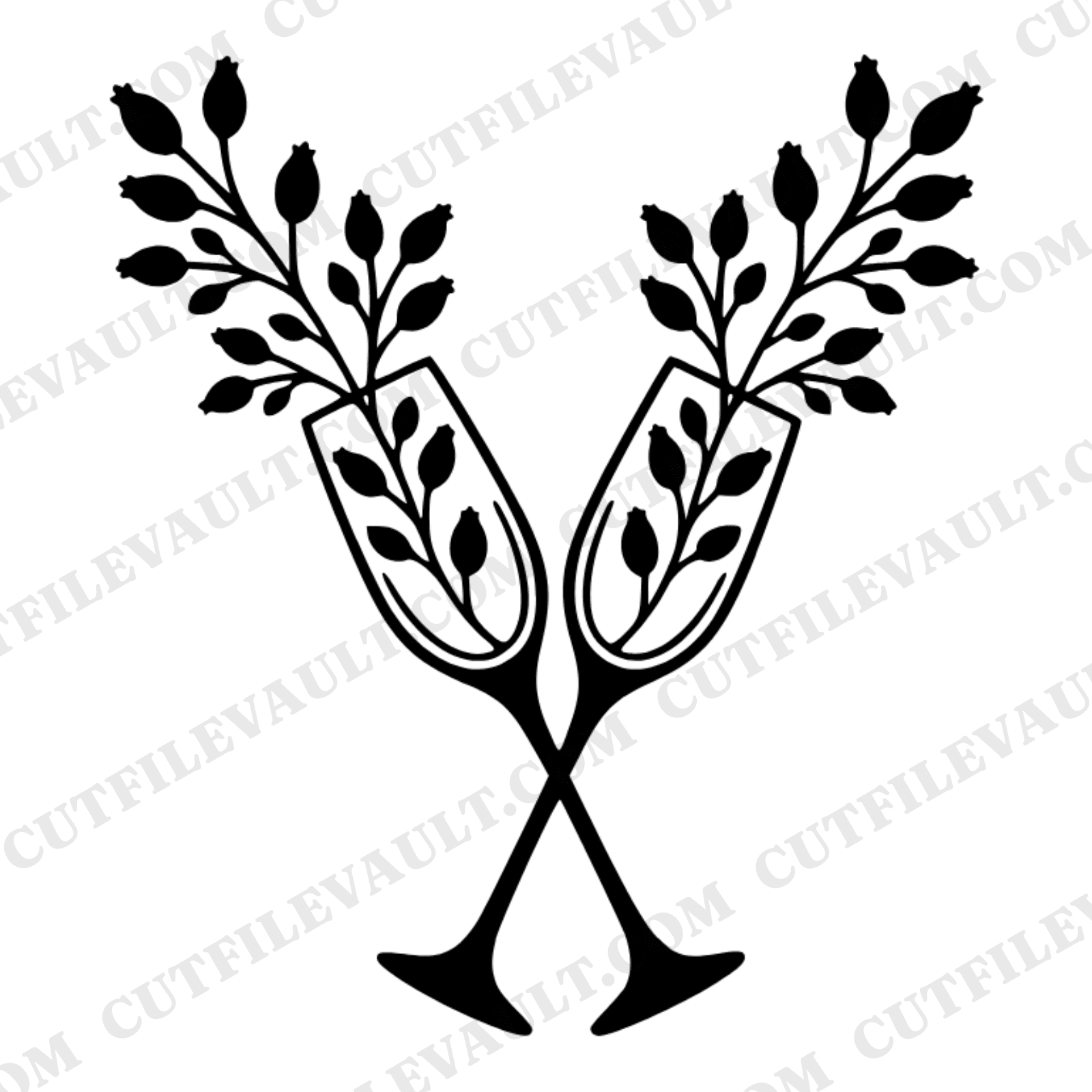 Autumn Wedding Champagne Flutes SVG PNG, Crossed Flutes with Berry Branches Cut File for Cricut, view 1