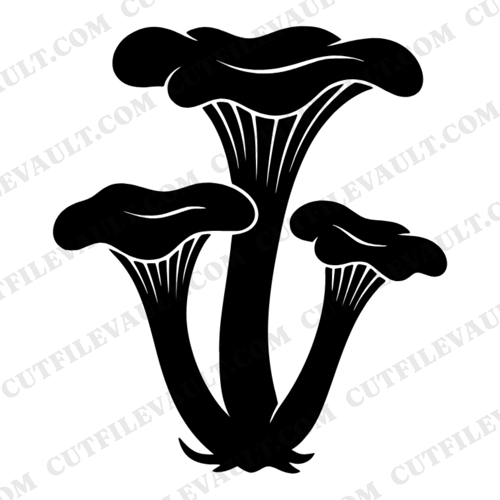 Chanterelle Mushroom SVG PNG, Trio Woodland Mushroom Cluster Cut File, Scandinavian Line Art Design, view 1