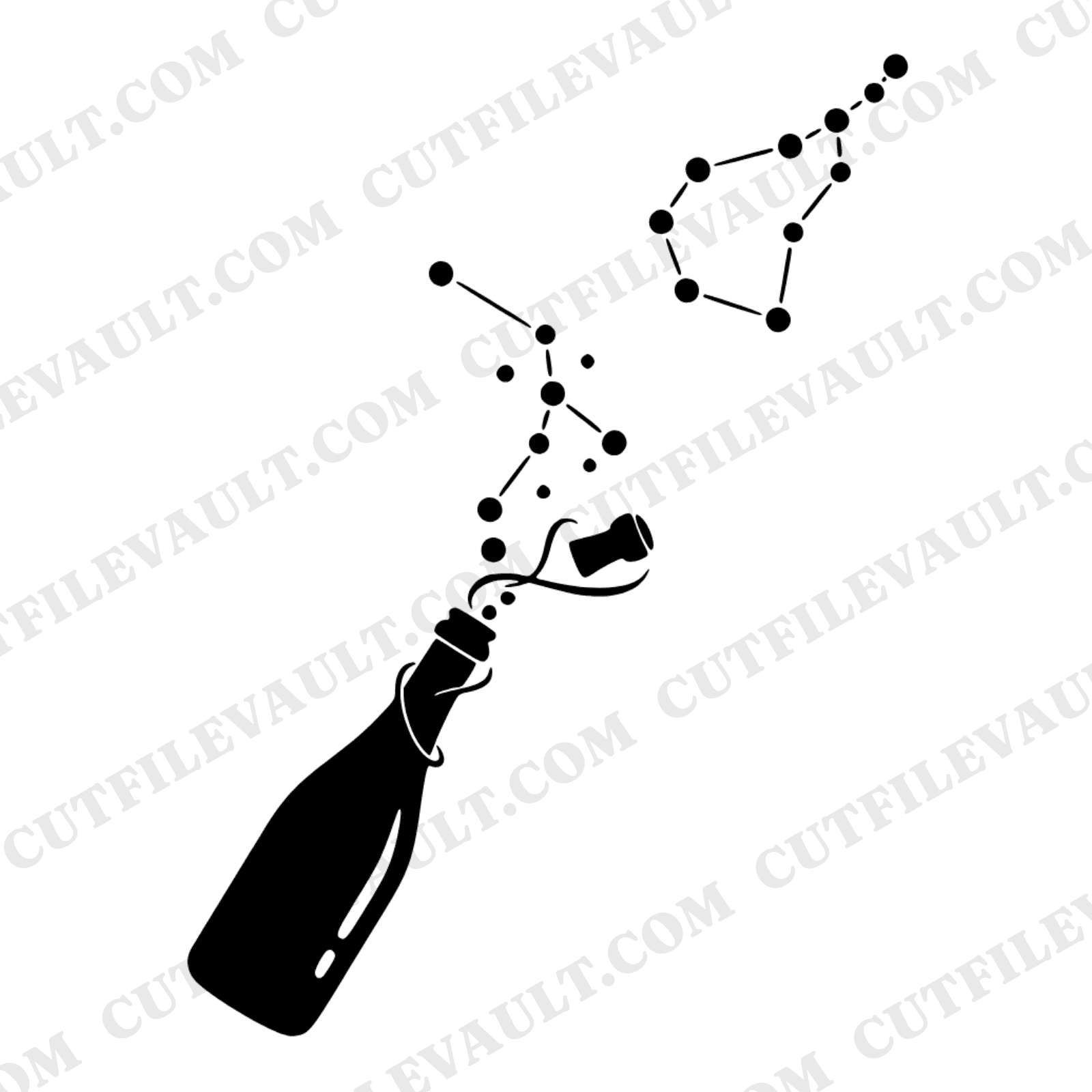 Labor Day Champagne SVG PNG, Constellation Bubbles Cut File, Boho Party Decor Silhouette Design, view 1