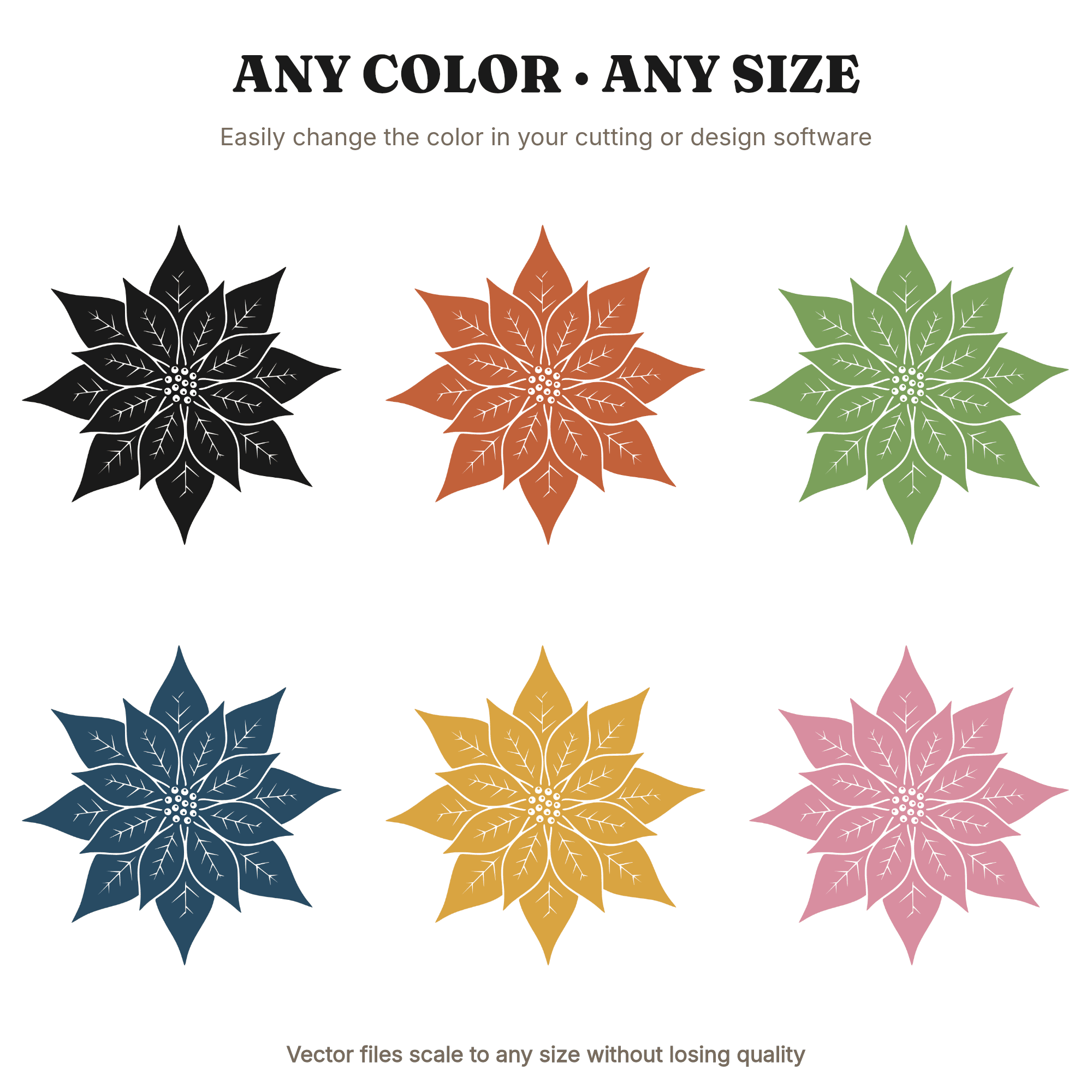 Christmas Poinsettia SVG, Overhead Flower Starburst PNG, Vintage Botanical Cut File for Holiday Crafts, view 2