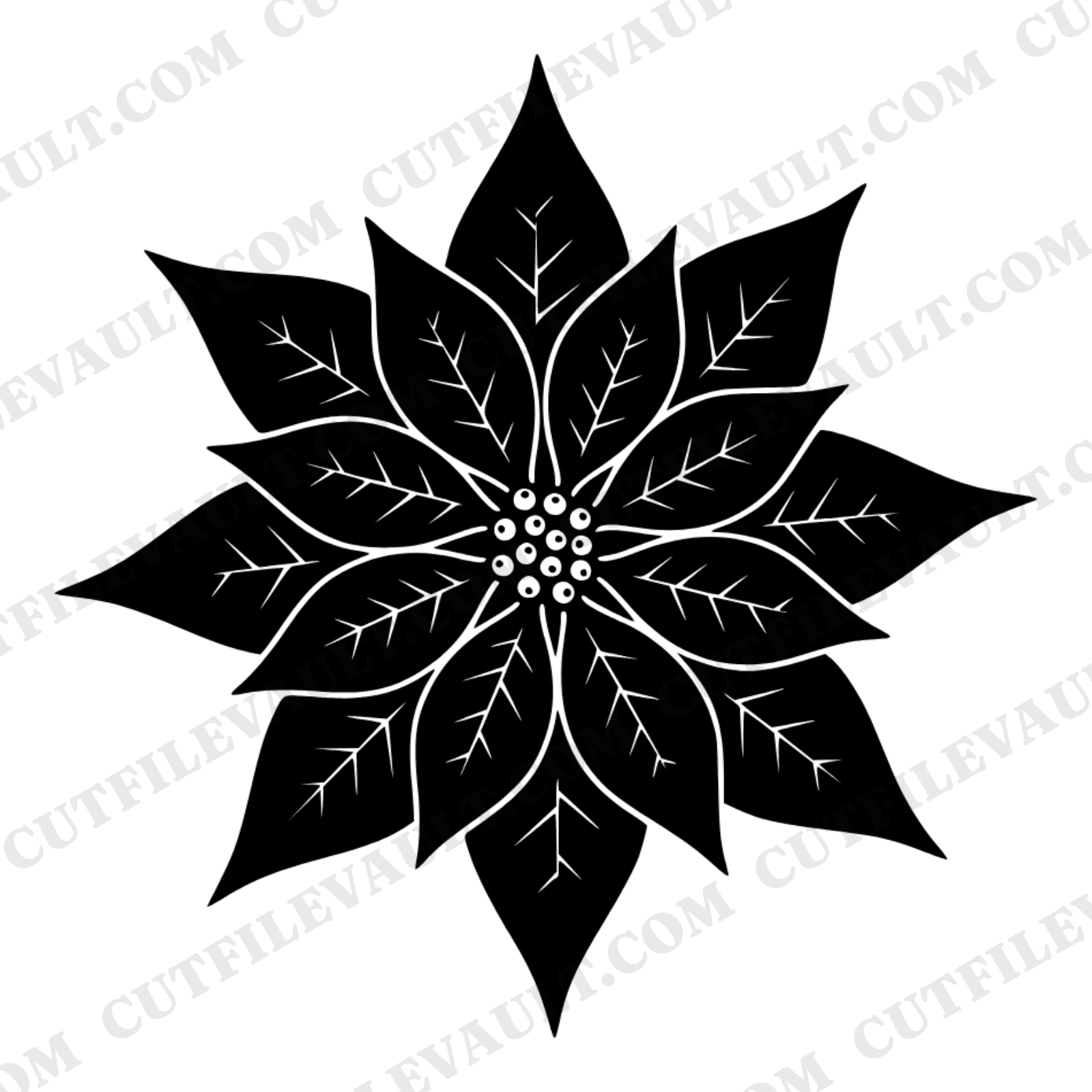Christmas Poinsettia SVG, Overhead Flower Starburst PNG, Vintage Botanical Cut File for Holiday Crafts, view 1