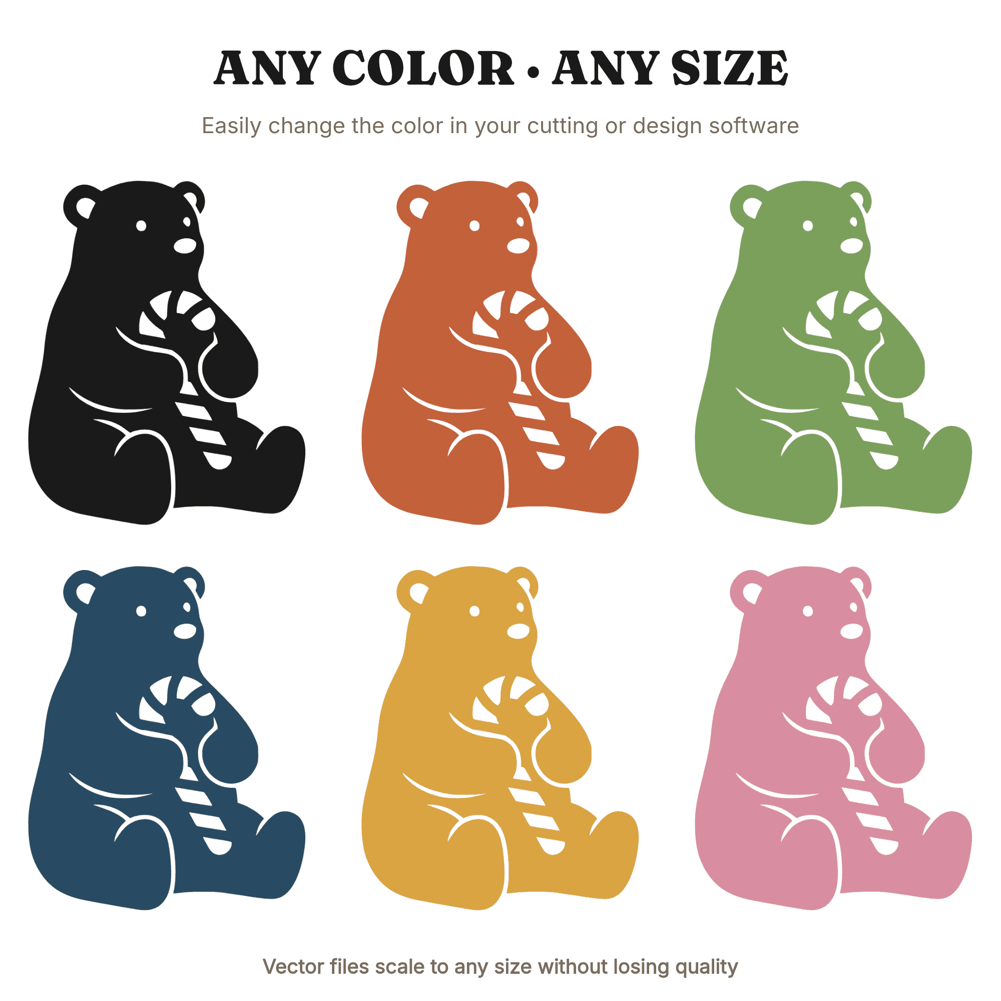 Polar Bear Cub Holding Candy Cane SVG PNG, Christmas Bear Silhouette Cut File for Cricut, view 2