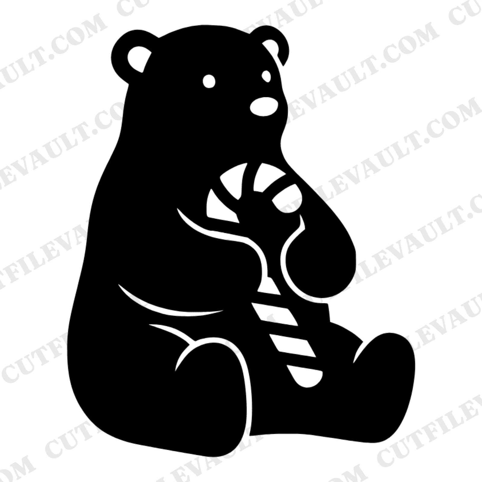Polar Bear Cub Holding Candy Cane SVG PNG, Christmas Bear Silhouette Cut File for Cricut, view 1