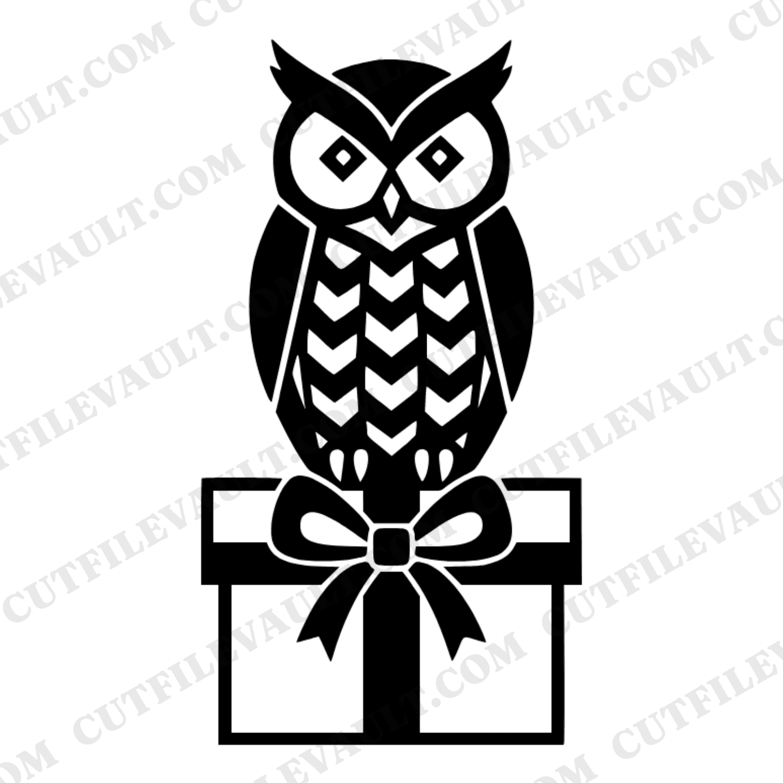 Art Deco Owl on Gift Box SVG PNG, Christmas Owl Cut File, Geometric Holiday Ornament Design, view 1