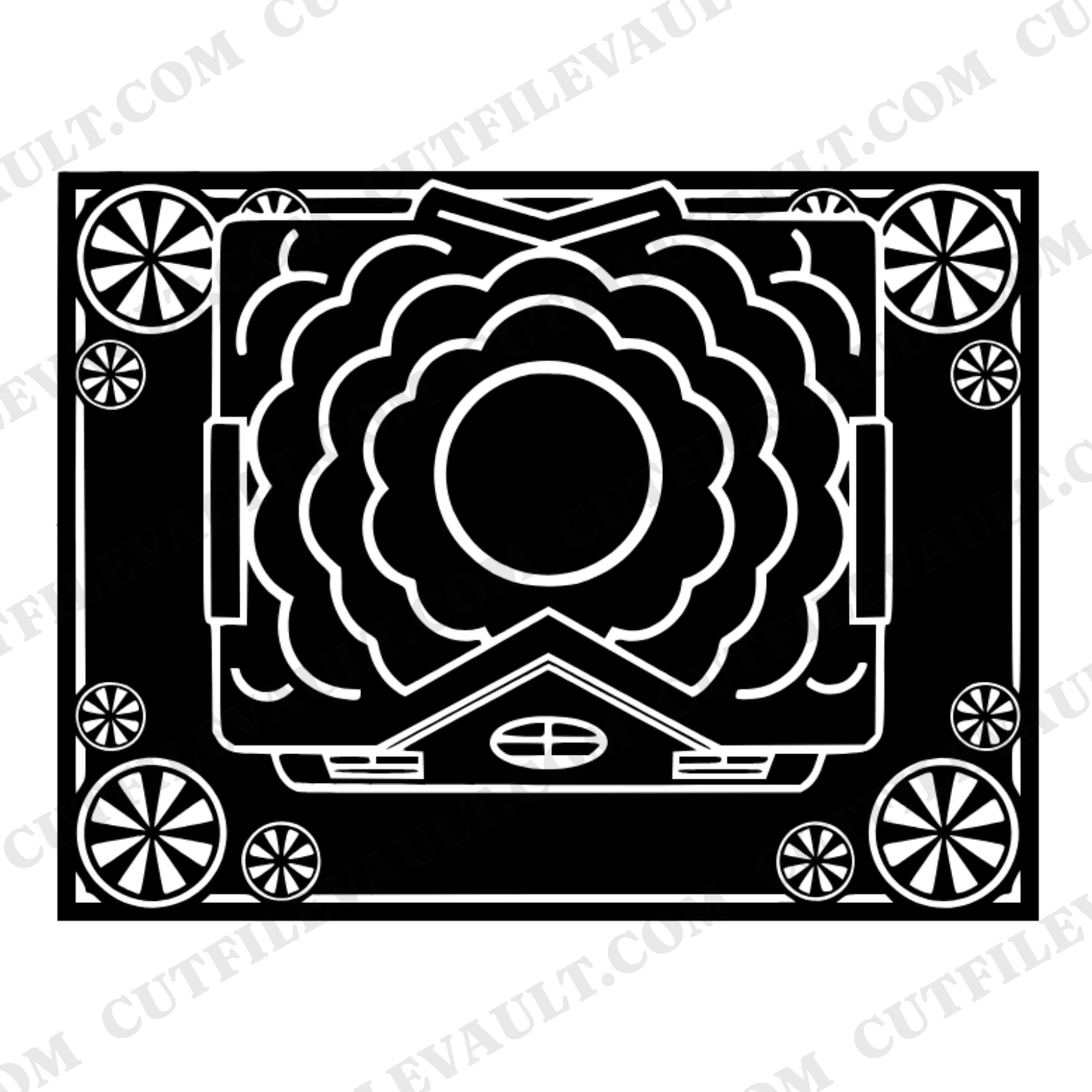 Overhead Gingerbread House SVG, Retro Art Deco Christmas Cut File, Peppermint Candy PNG Design, view 1
