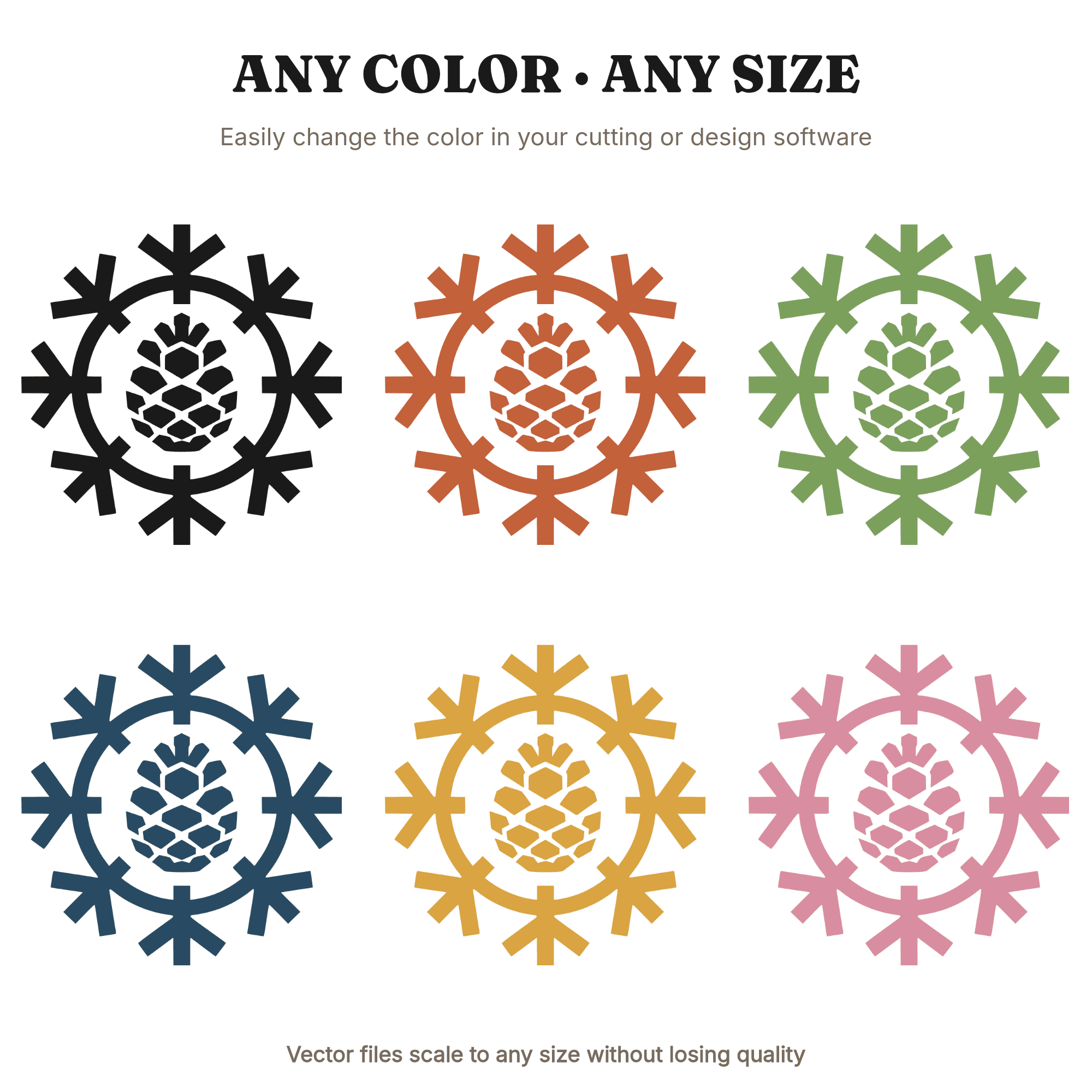 Pinecone Snowflake Emblem SVG PNG, Winter Wall Decor Cut File, Rustic Farmhouse Christmas Design, view 2