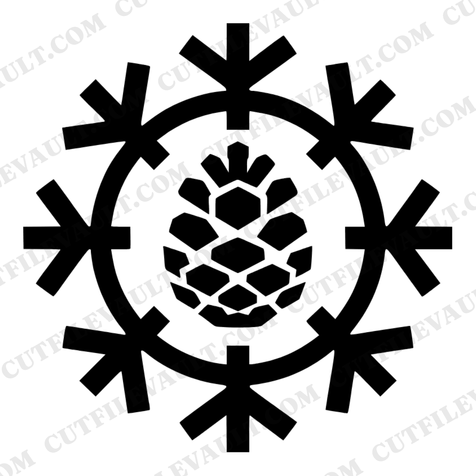 Pinecone Snowflake Emblem SVG PNG, Winter Wall Decor Cut File, Rustic Farmhouse Christmas Design, view 1