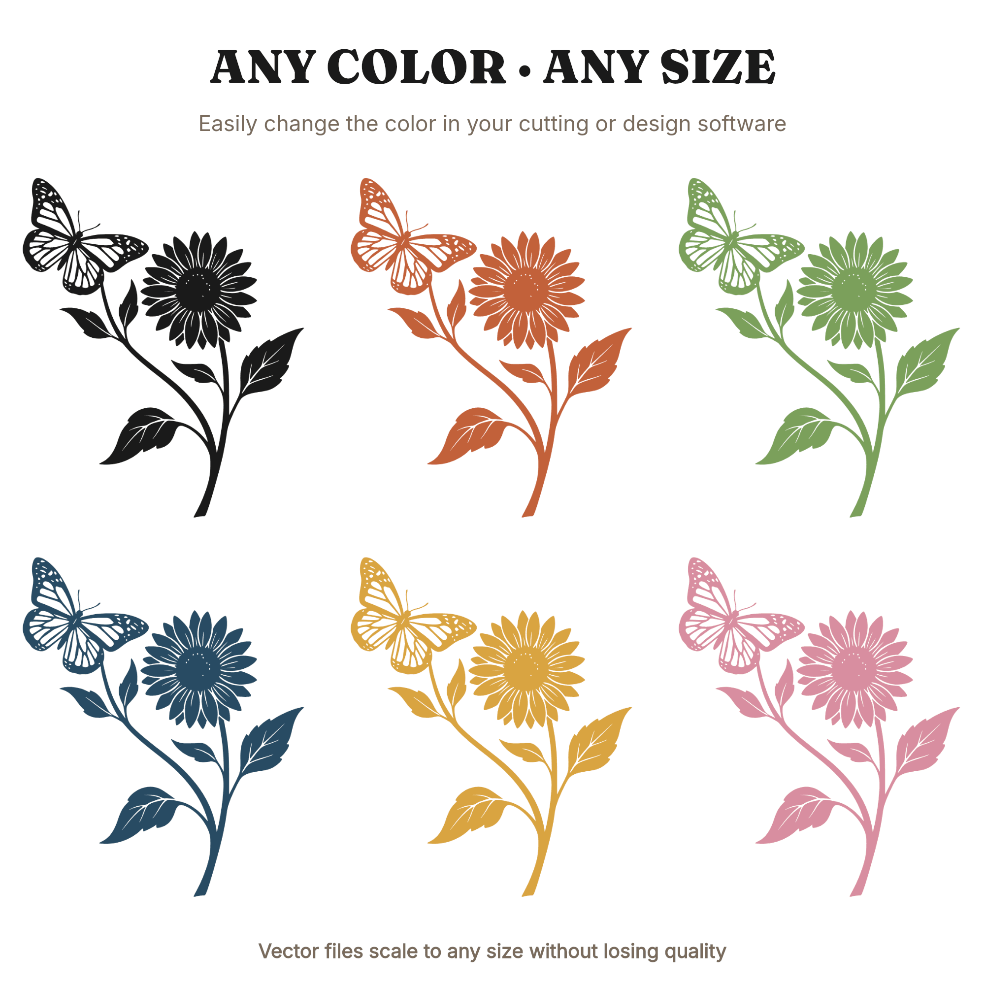 Monarch Butterfly on Sunflower SVG PNG, Vintage Botanical Silhouette Cut File for Cricut, view 2
