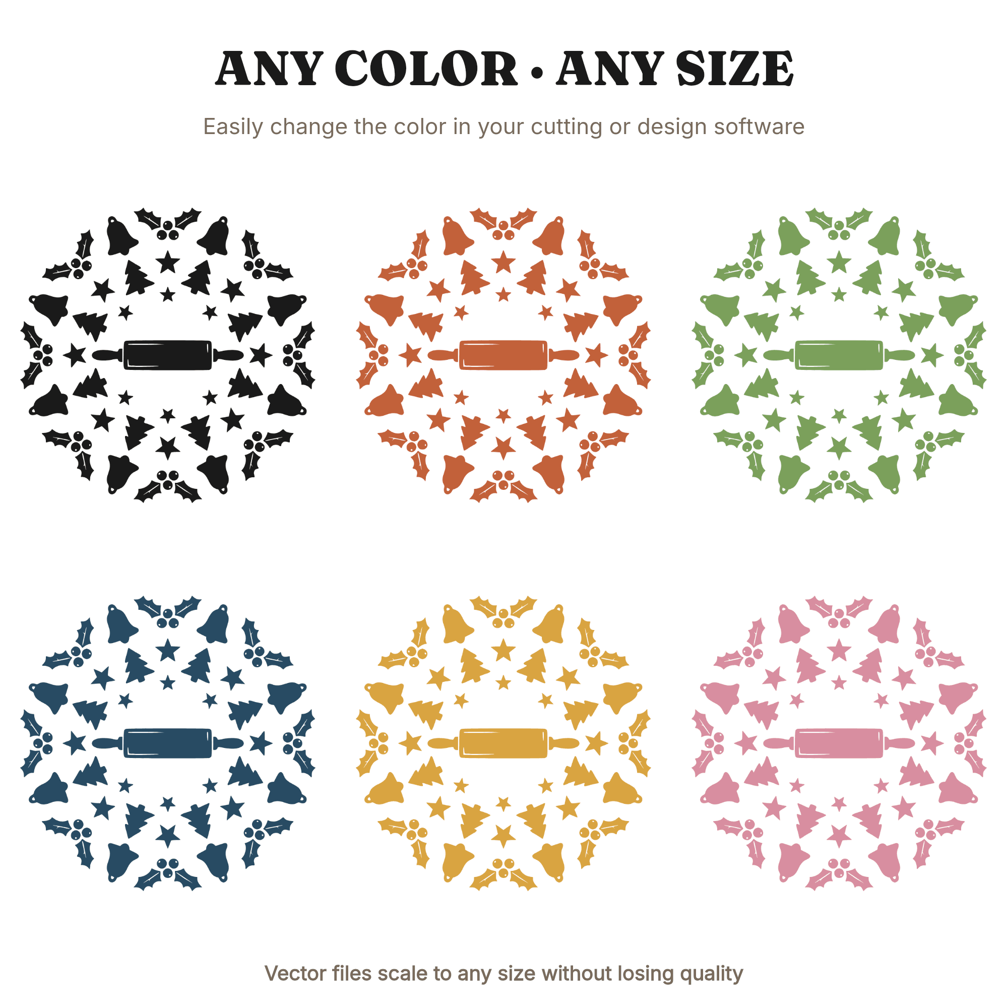 Christmas Rolling Pin Mandala SVG PNG, Cookie Cutter Farmhouse Kitchen Wall Art Cut File, view 2