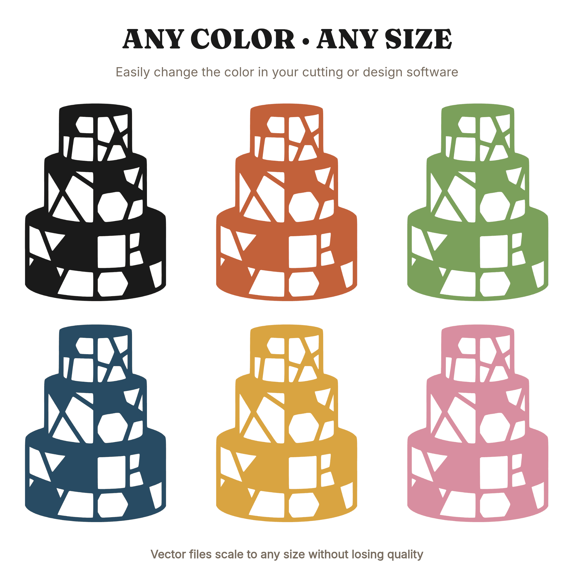 Geometric Mosaic Wedding Cake SVG PNG, Mid Century Modern Bridal Shower Cut File, Tiered Cake Silhouette, view 2