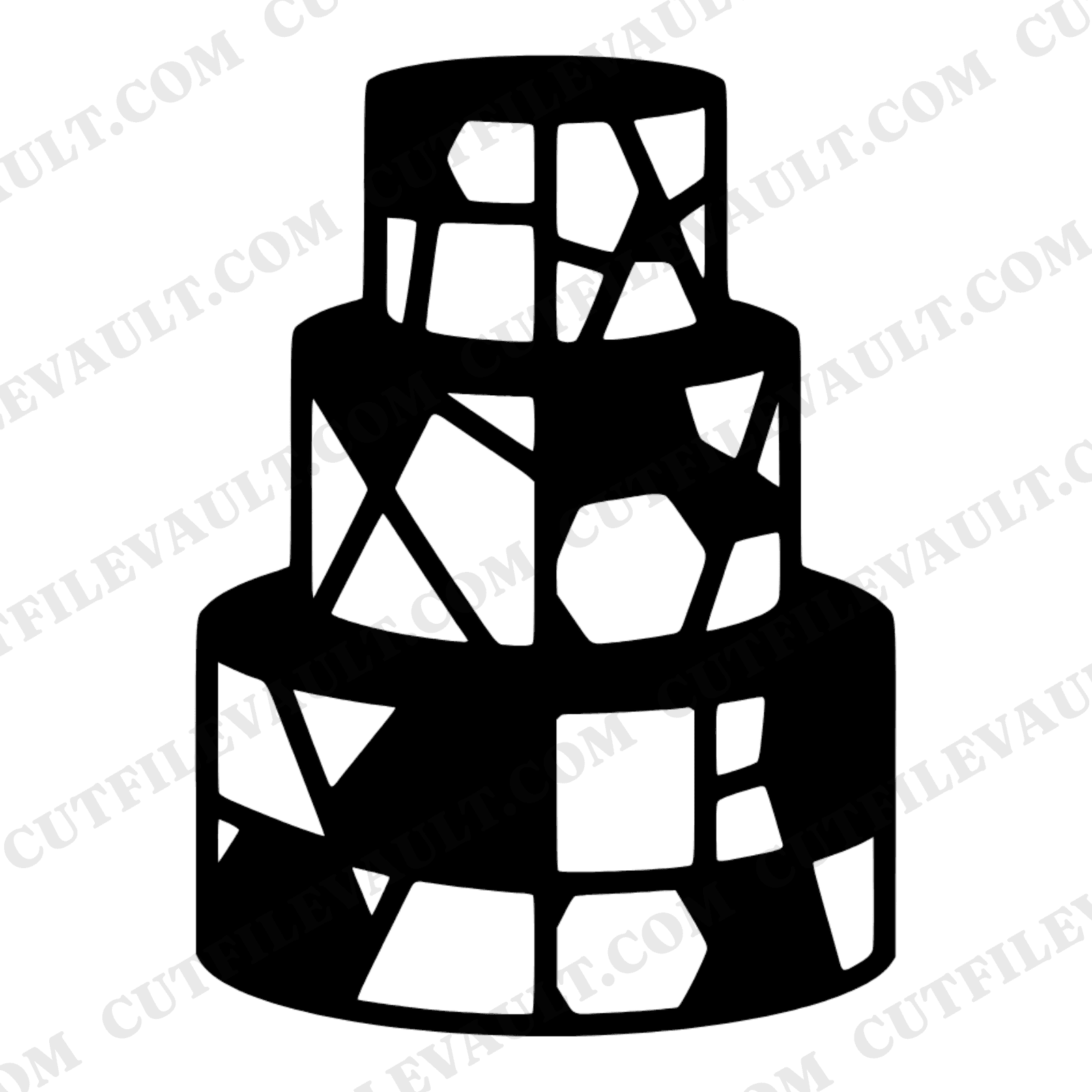 Geometric Mosaic Wedding Cake SVG PNG, Mid Century Modern Bridal Shower Cut File, Tiered Cake Silhouette, view 1