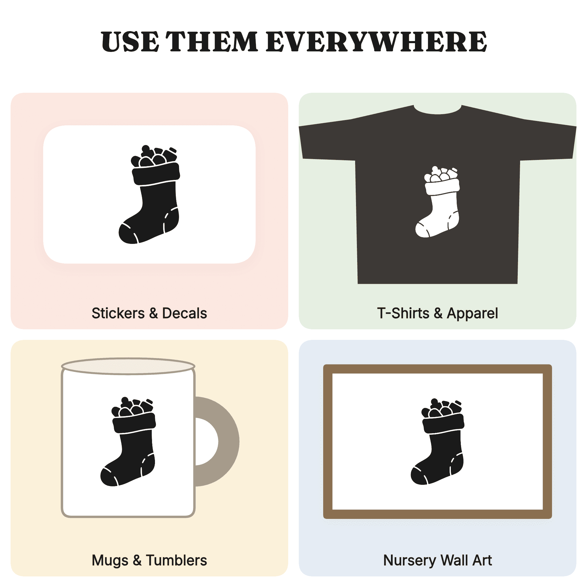 Christmas Stocking SVG, Left Facing Stocking PNG, Stuffed with Toys Silhouette Cut File, view 3