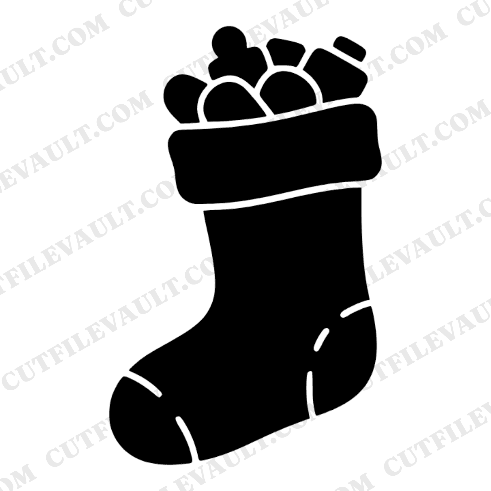Christmas Stocking SVG, Left Facing Stocking PNG, Stuffed with Toys Silhouette Cut File