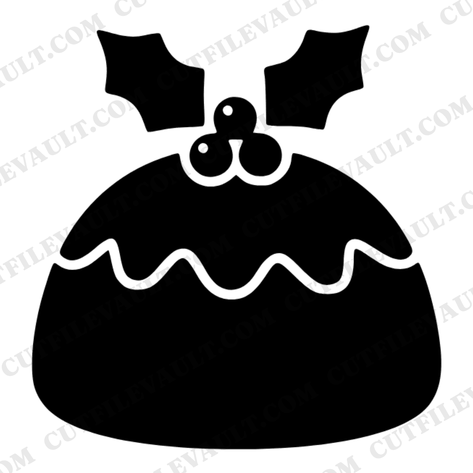 Christmas Pudding SVG, Holly Sprig Silhouette PNG, Retro Holiday Dessert Cut File, Mid Century, view 1