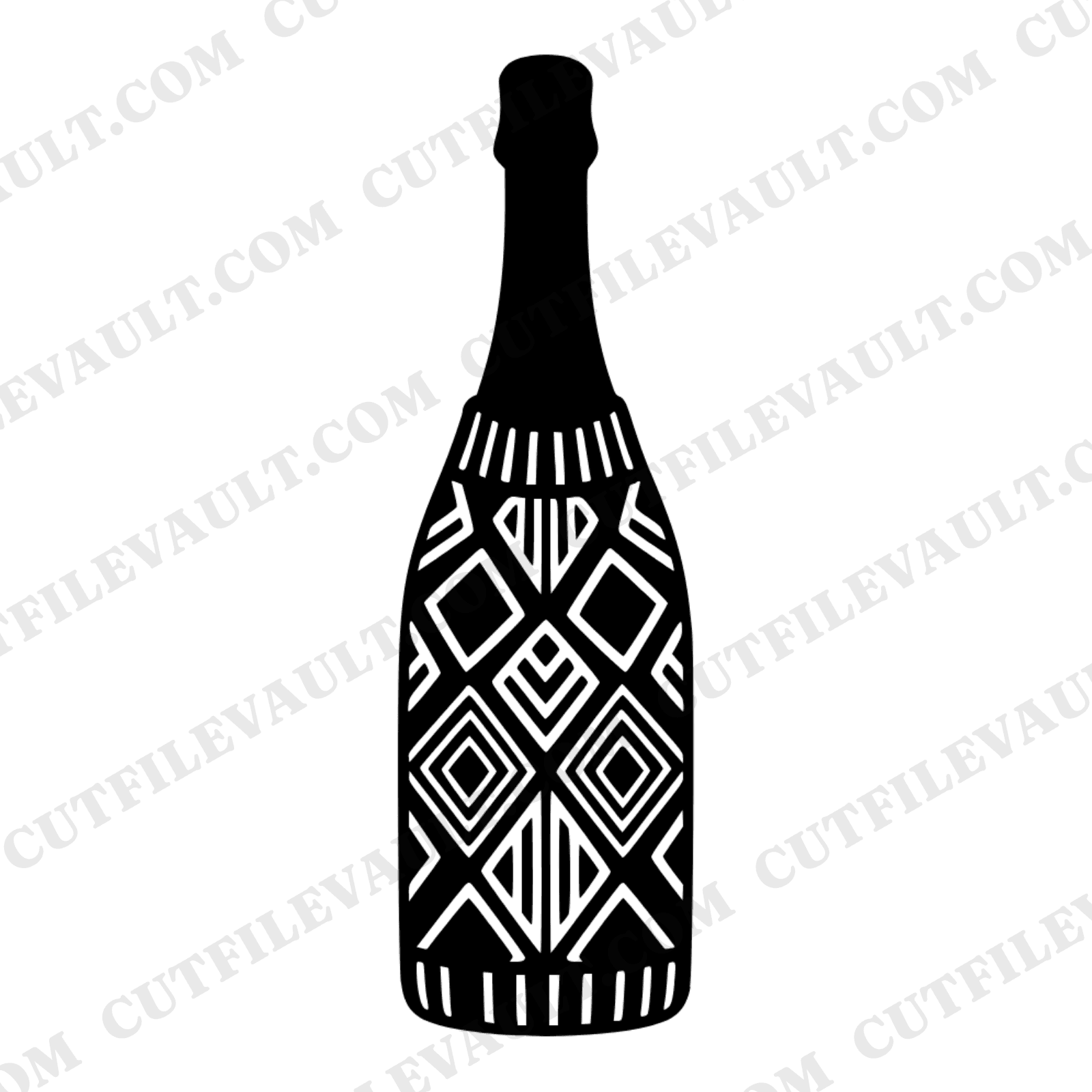 Art Deco Champagne Bottle SVG, Cable Knit Sleeve PNG, New Year Christmas Cut File Design, view 1