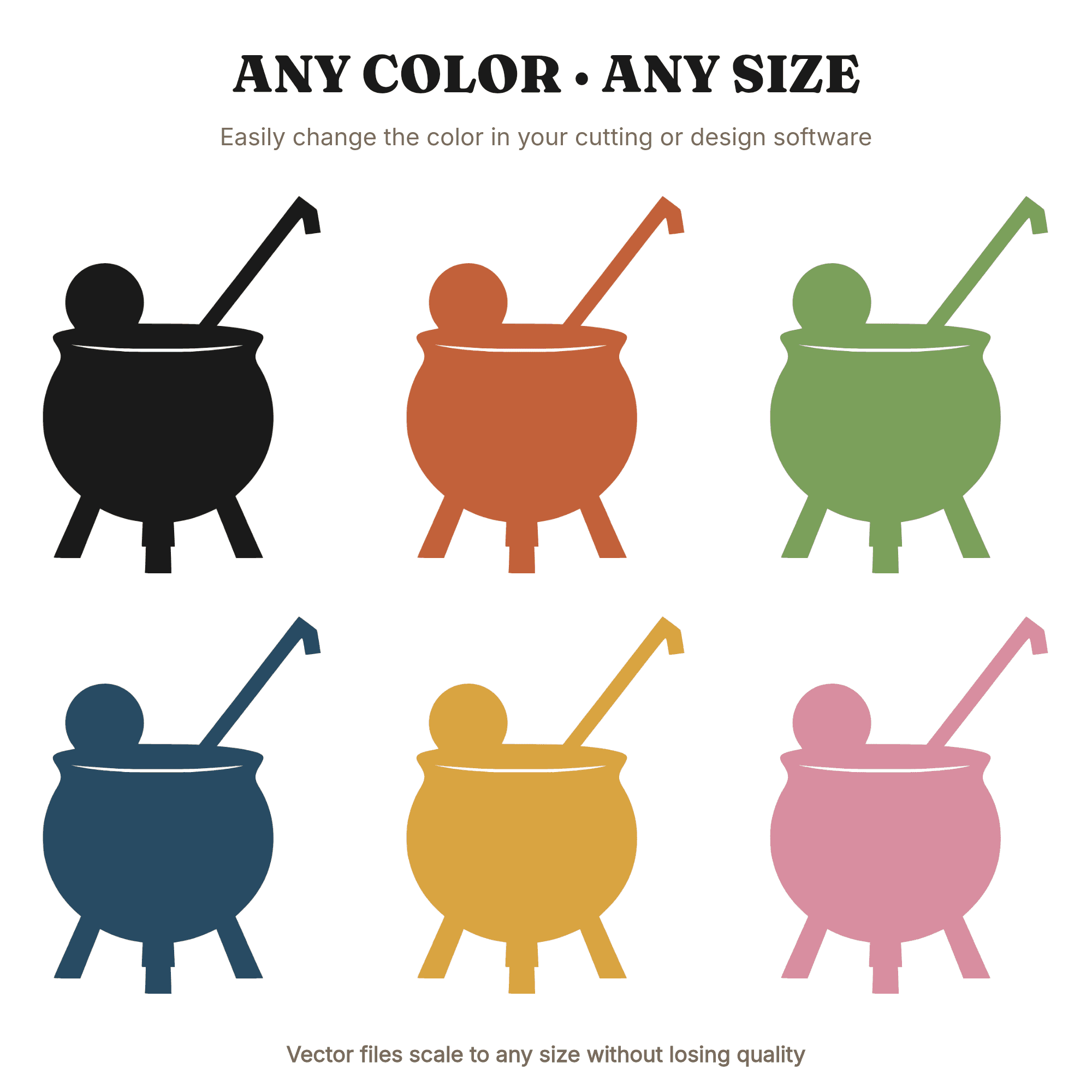 Witch Cauldron SVG, Halloween Potion Ladle Silhouette PNG, Spooky Witchy Cut File for Cricut, view 2