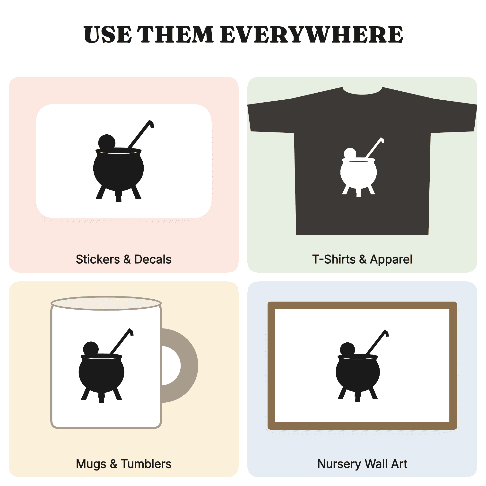 Witch Cauldron SVG, Halloween Potion Ladle Silhouette PNG, Spooky Witchy Cut File for Cricut, view 3