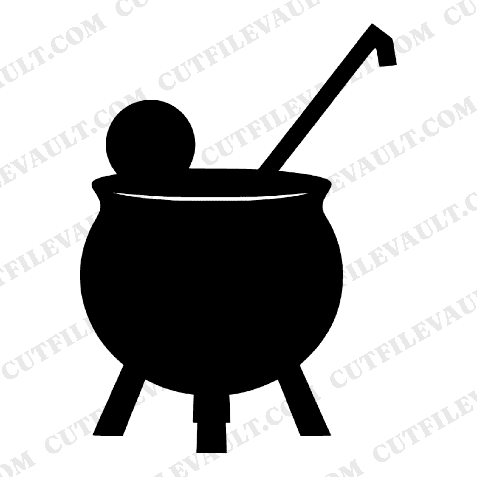 Witch Cauldron SVG, Halloween Potion Ladle Silhouette PNG, Spooky Witchy Cut File for Cricut, view 1