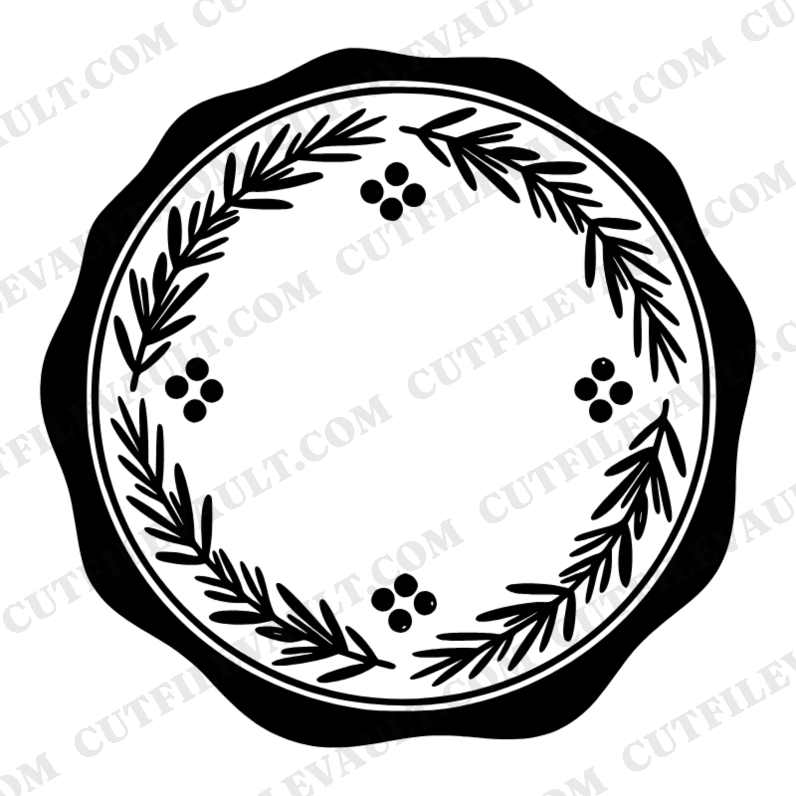 Celestial Rosemary Wax Seal SVG PNG, Mystical Botanical Wreath with Berry Compass Cut File
