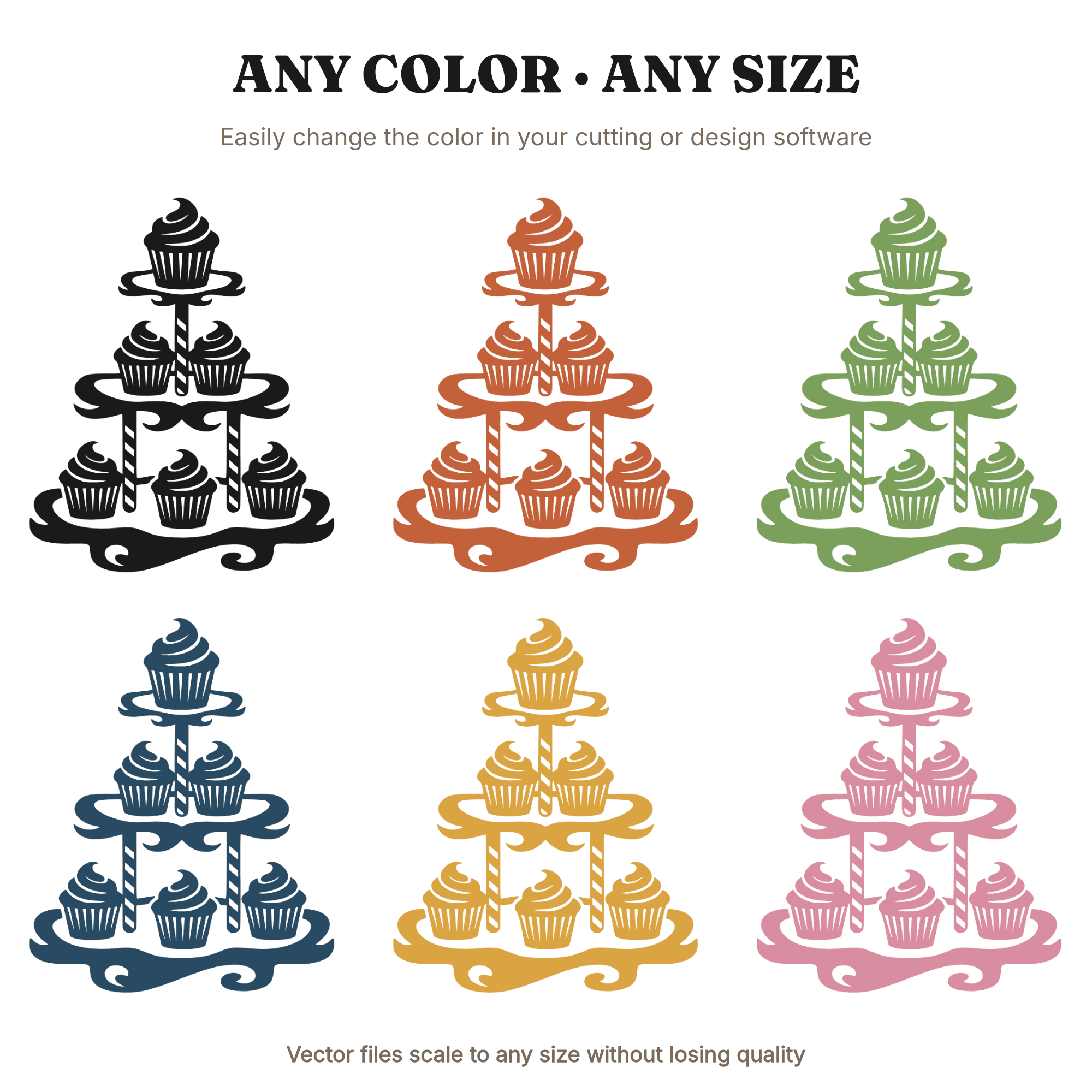Christmas Cupcake Tower SVG PNG, Festive Candy Cane Stand Cut File, Holiday Party Decoration Design, view 2